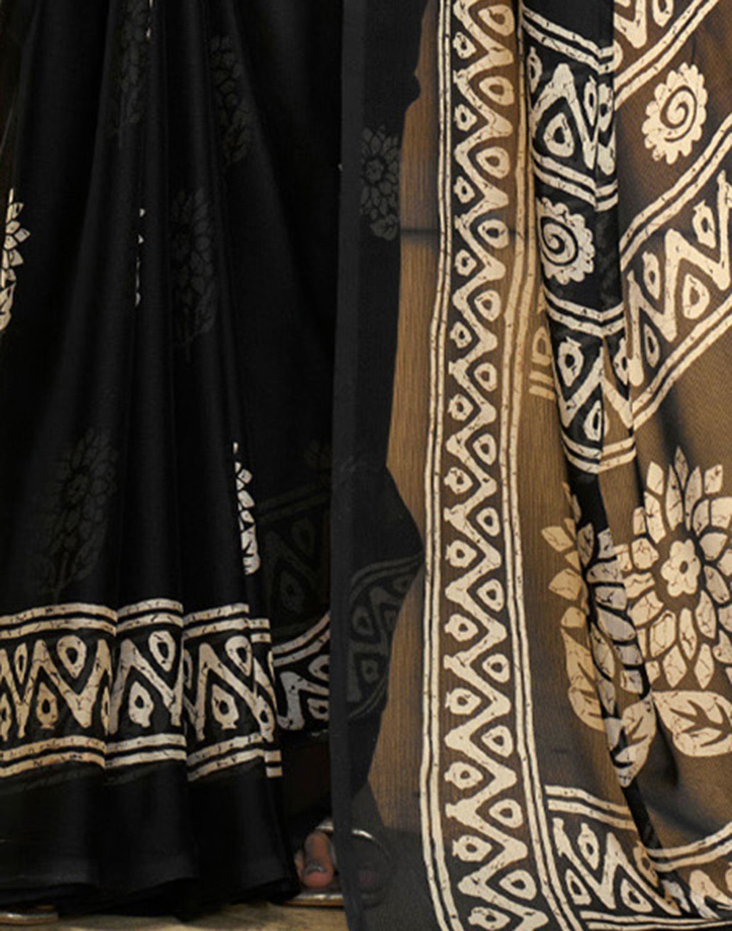Black Georgette Printed Saree