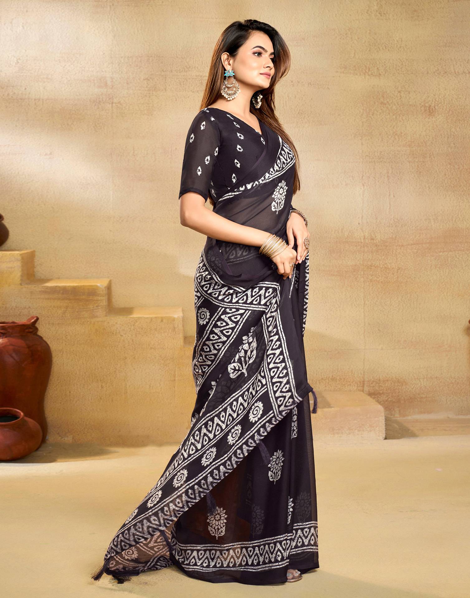 Purple Georgette Printed Saree