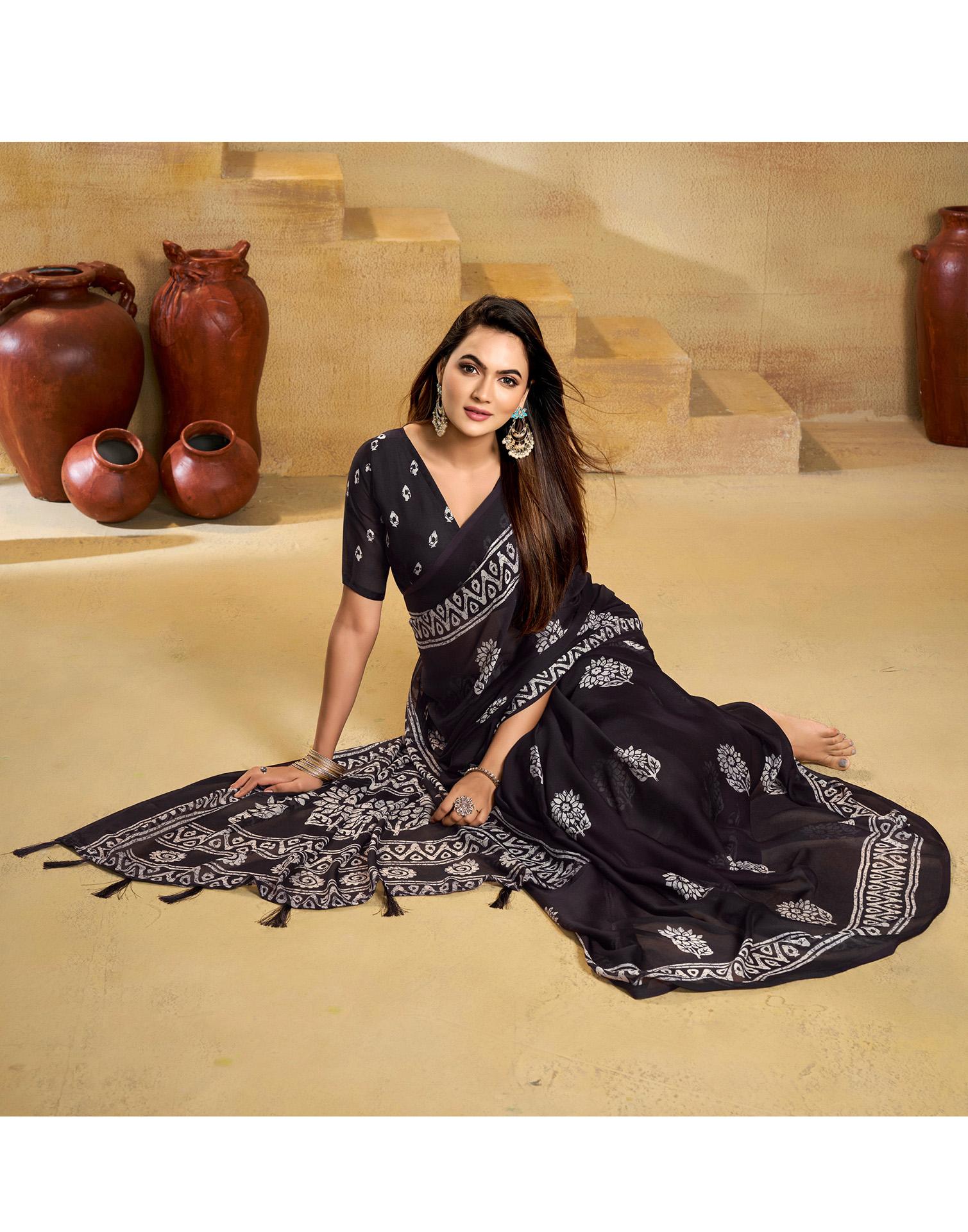 Purple Georgette Printed Saree
