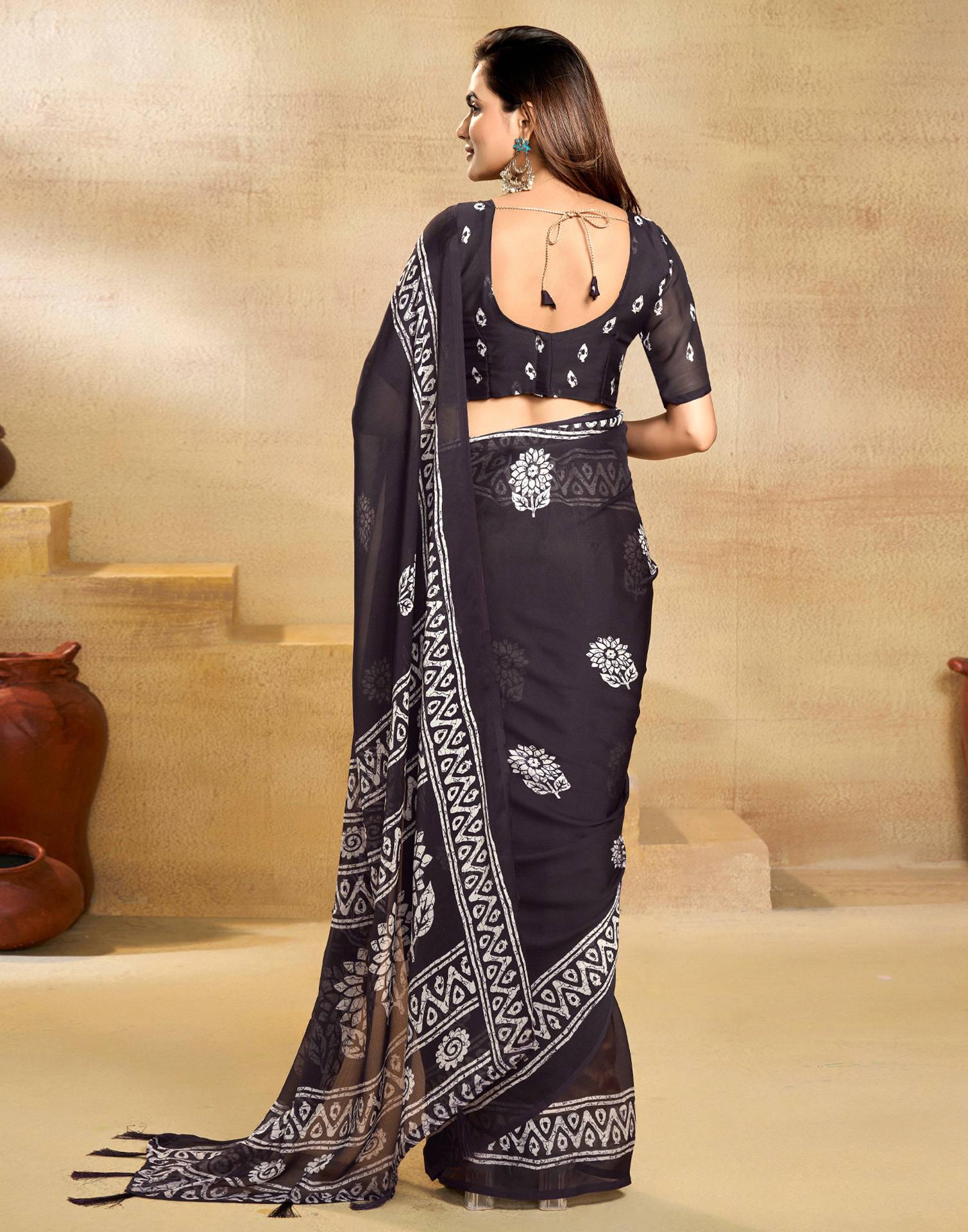 Purple Georgette Printed Saree