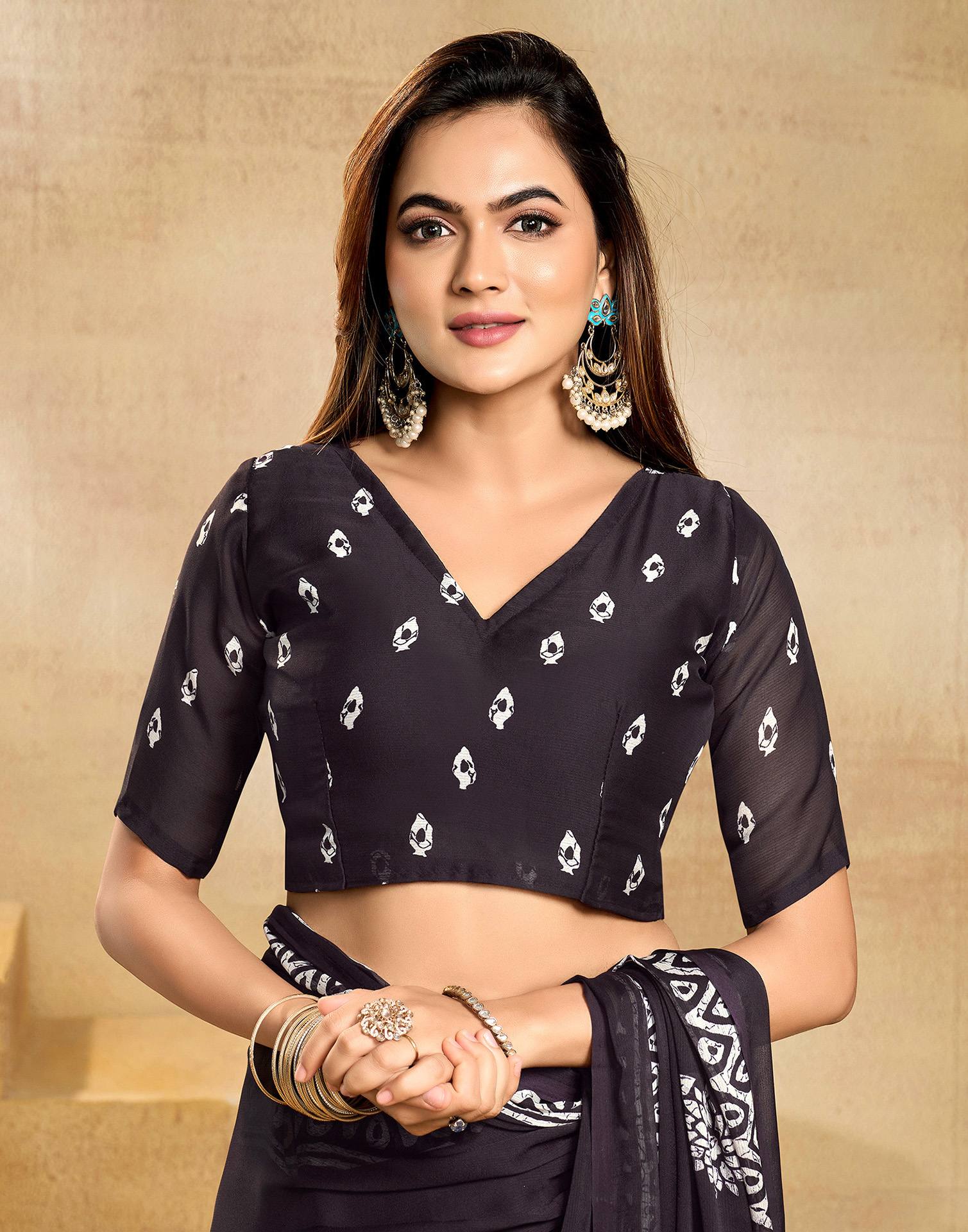 Purple Georgette Printed Saree