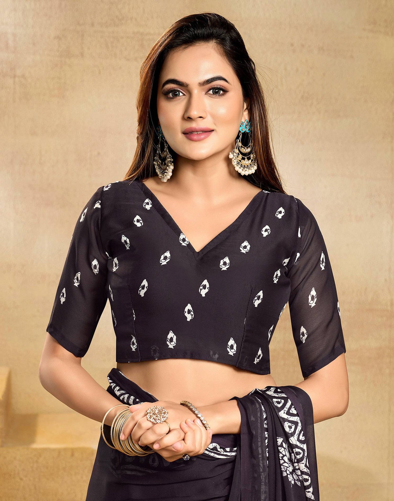 Purple Georgette Printed Saree