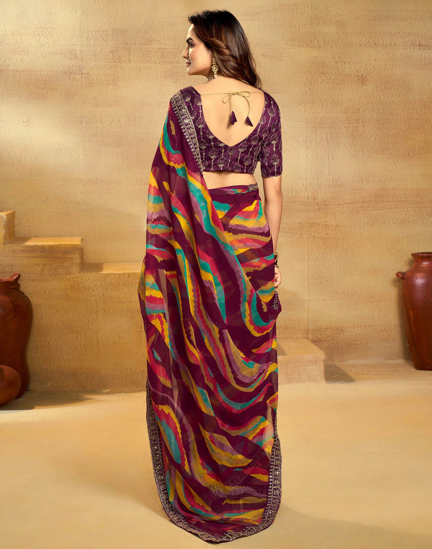 Maroon Georgette Printed Saree