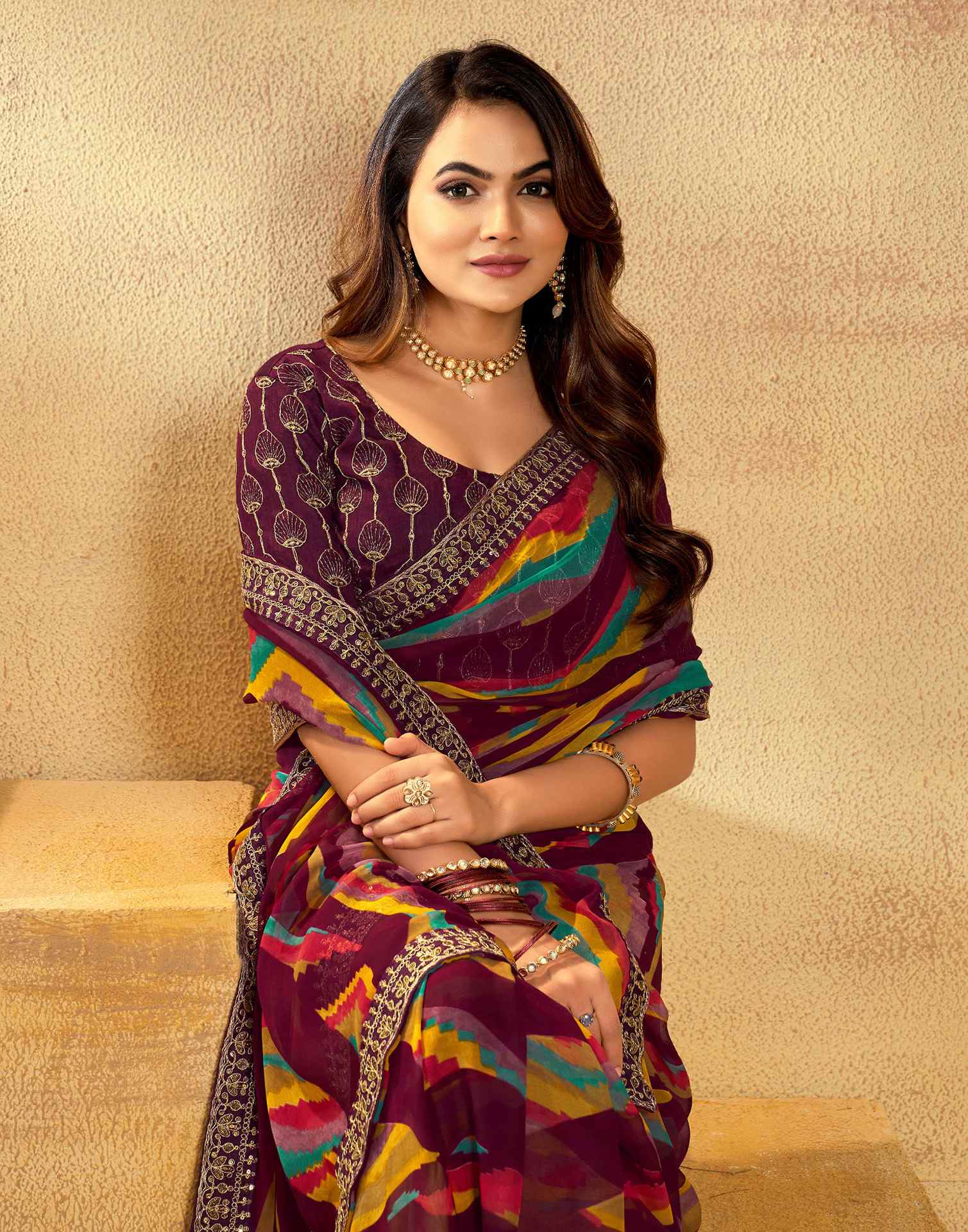 Maroon Georgette Printed Saree