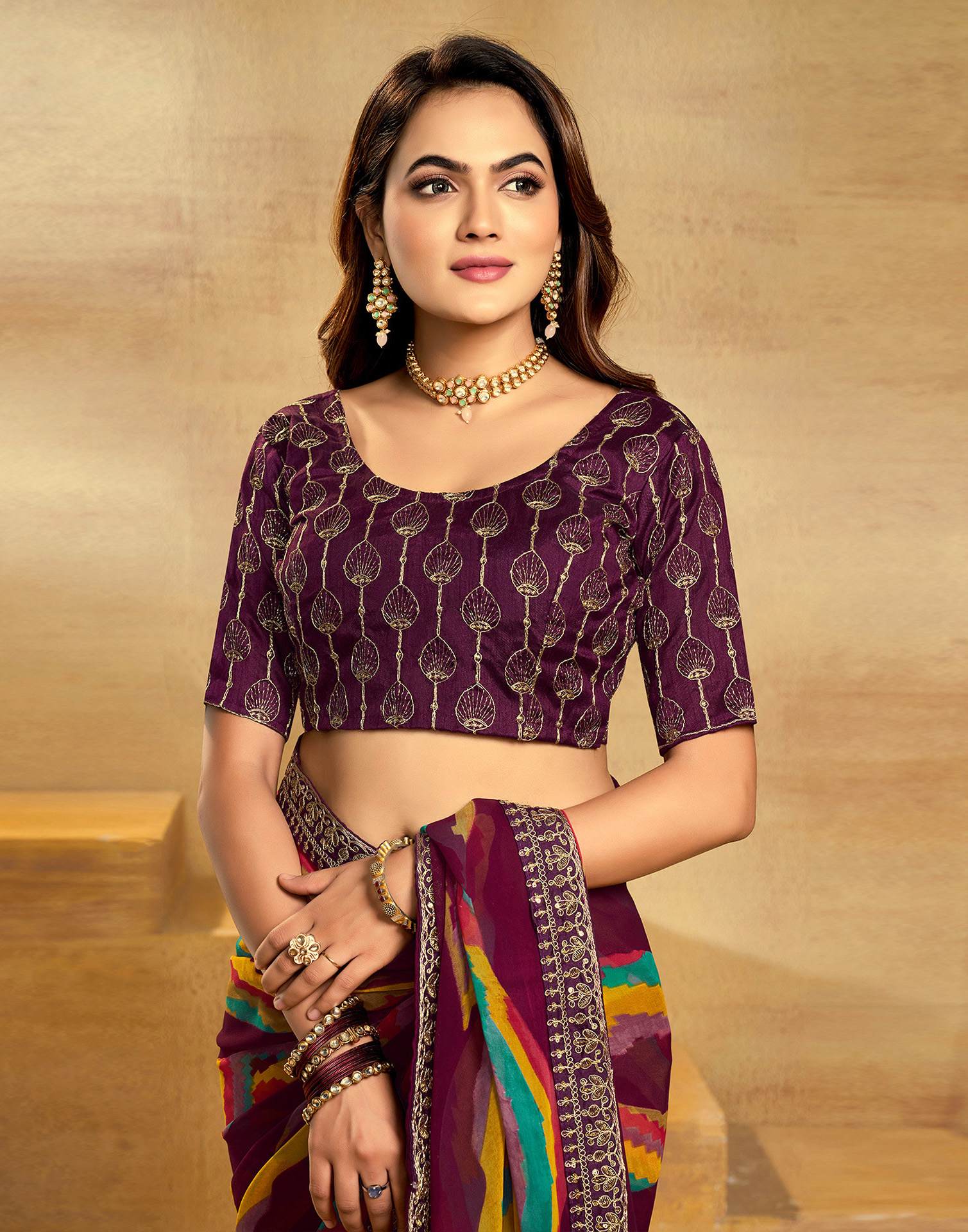 Maroon Georgette Printed Saree