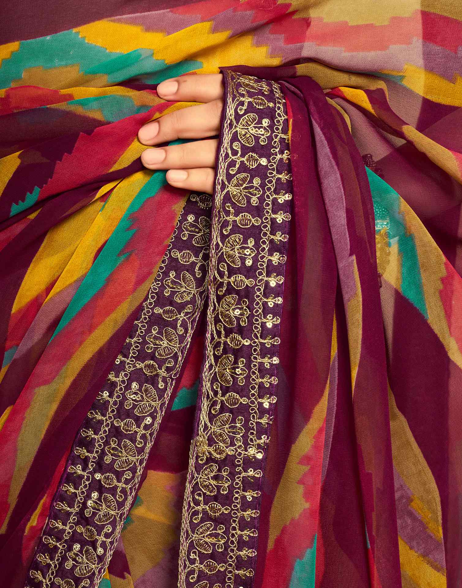 Maroon Georgette Printed Saree