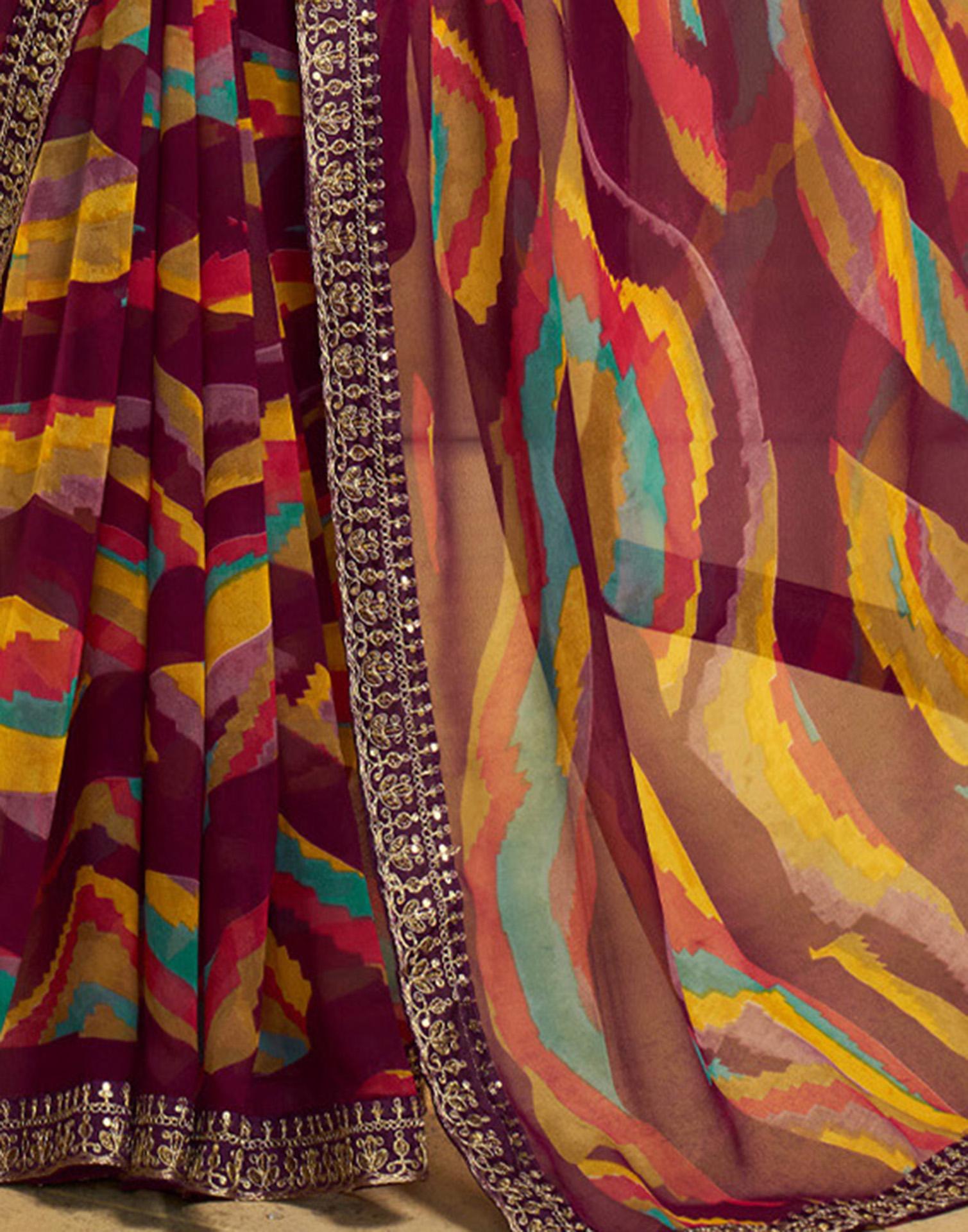 Maroon Georgette Printed Saree