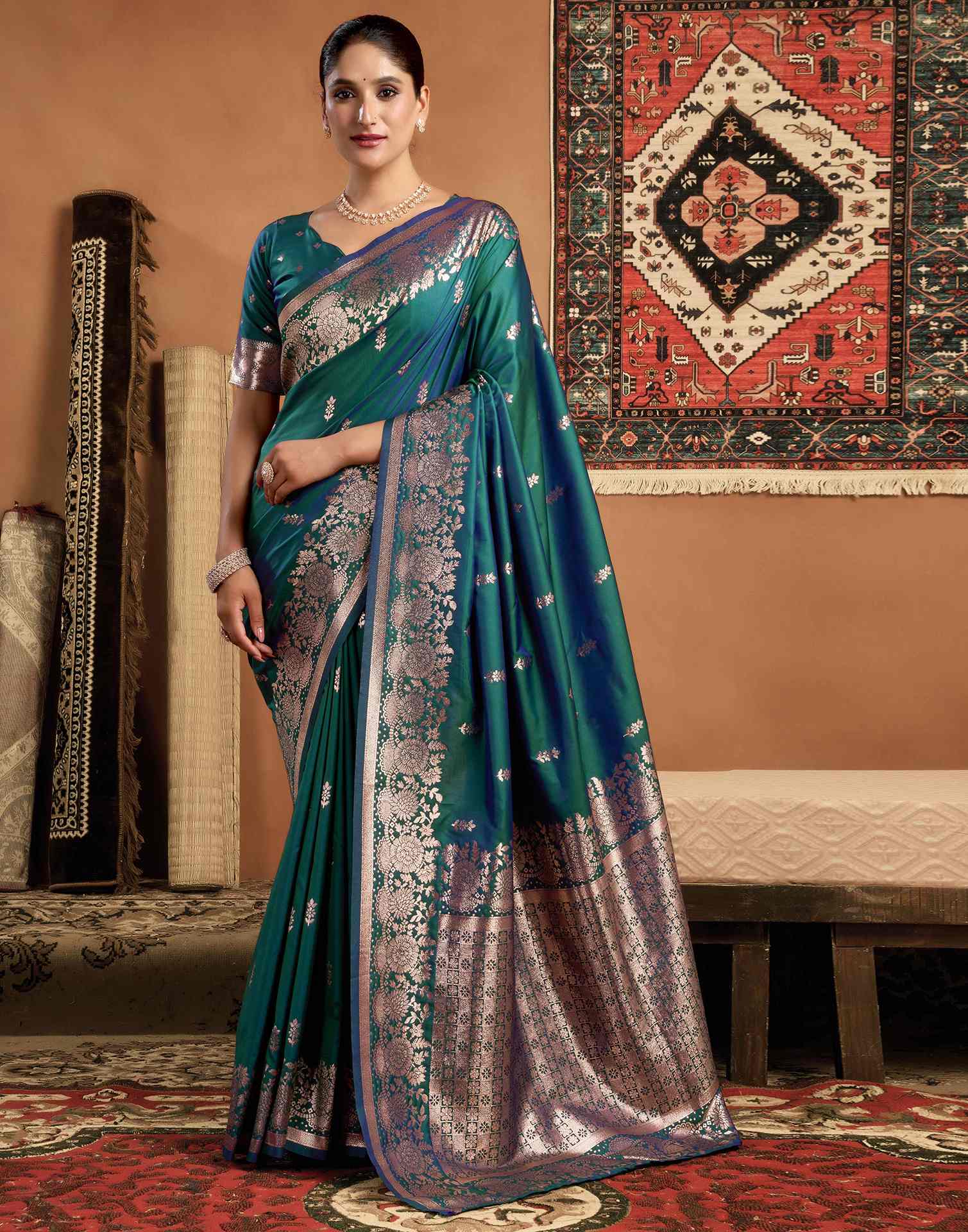 Rama Green Silk Woven Banarasi Saree