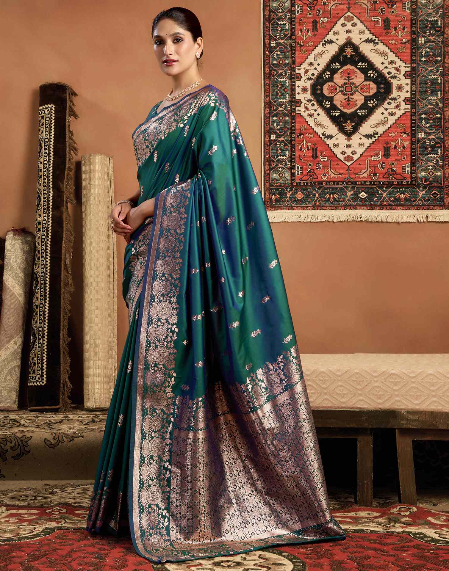 Rama Green Silk Woven Banarasi Saree