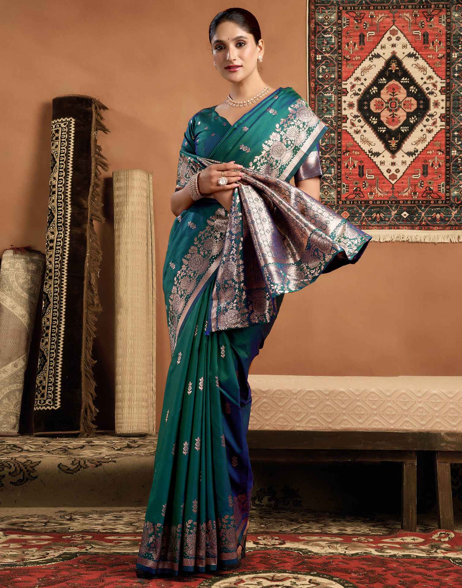 Rama Green Silk Woven Banarasi Saree