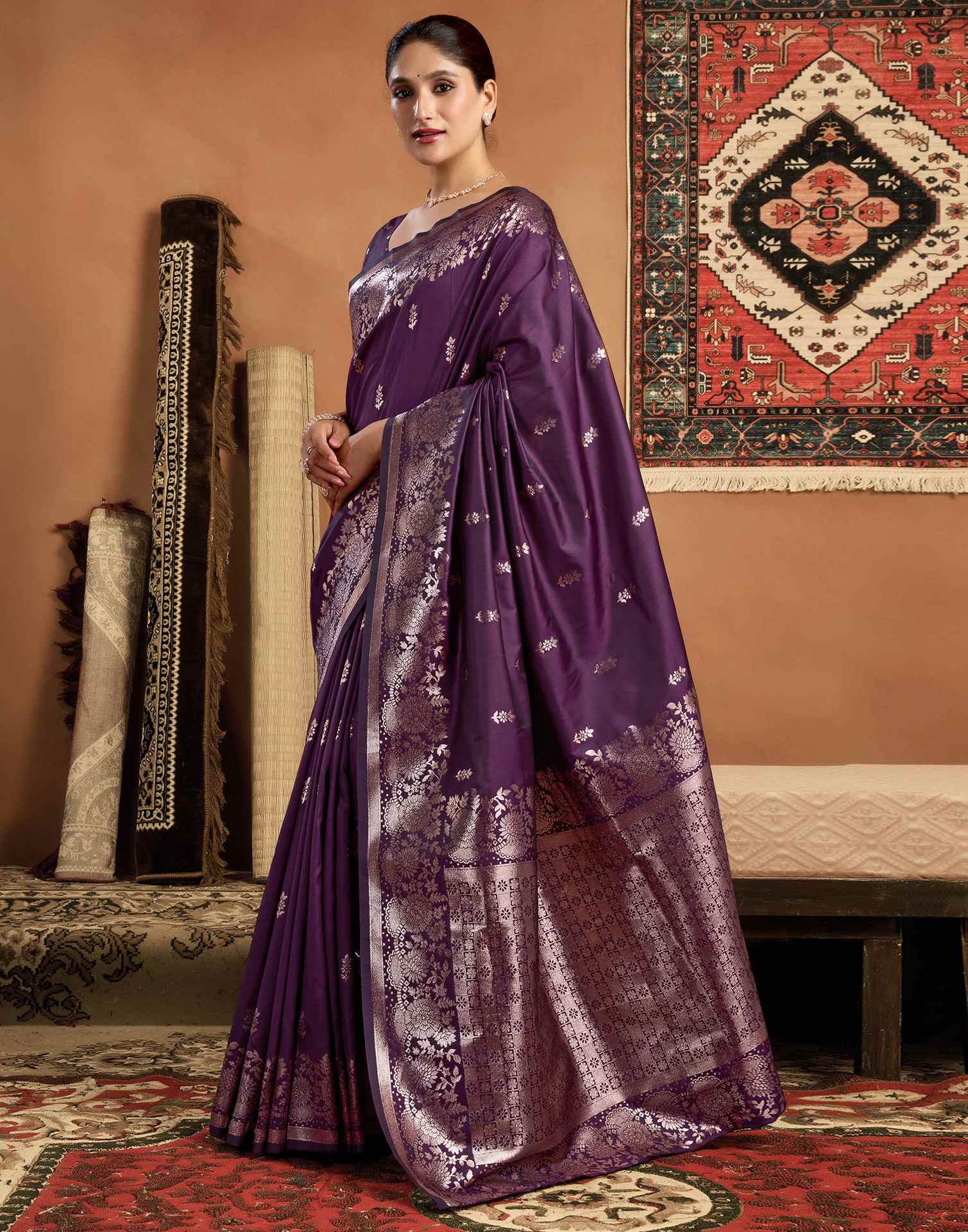 Dark Purple Silk Woven Banarasi Saree