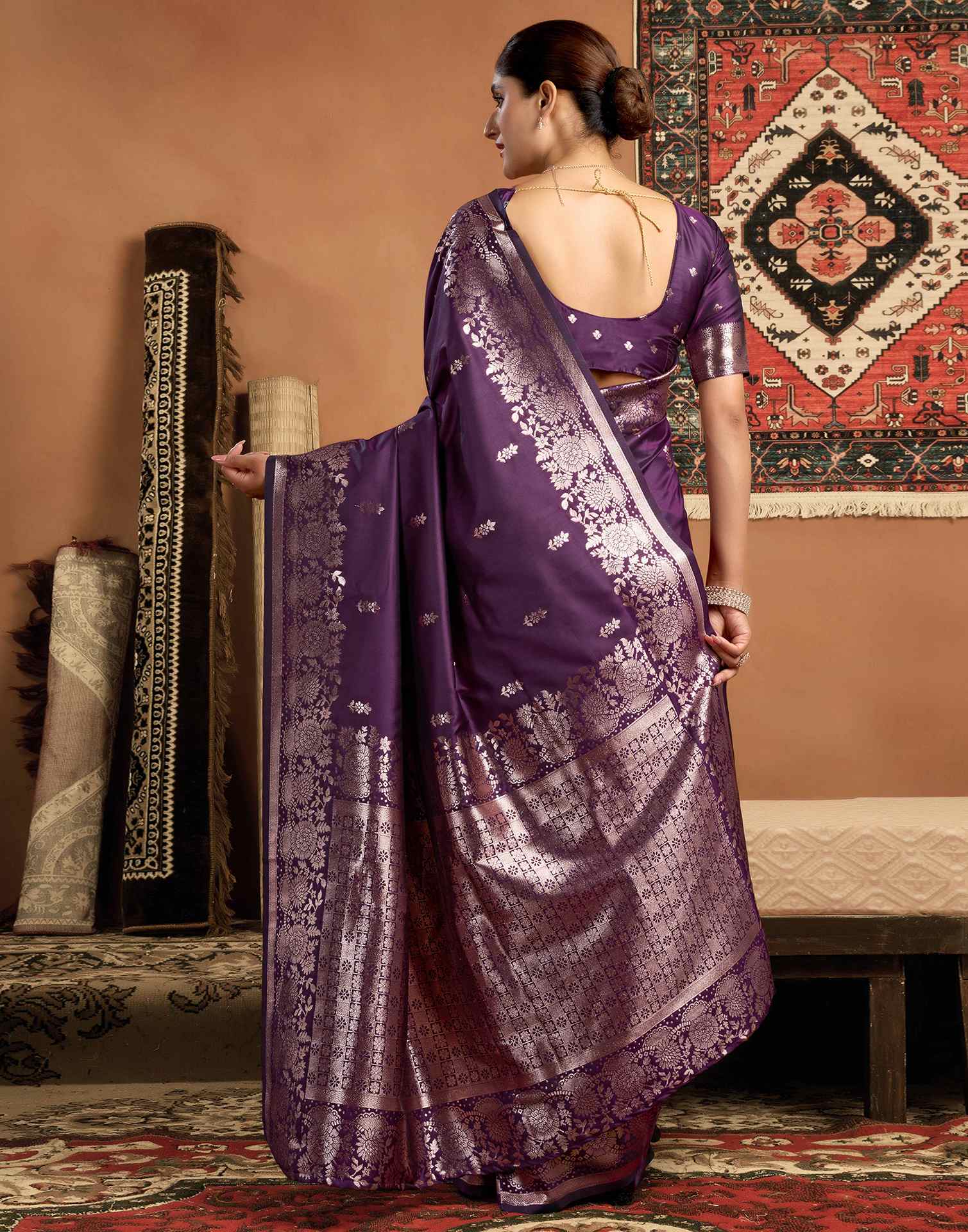 Dark Purple Silk Woven Banarasi Saree