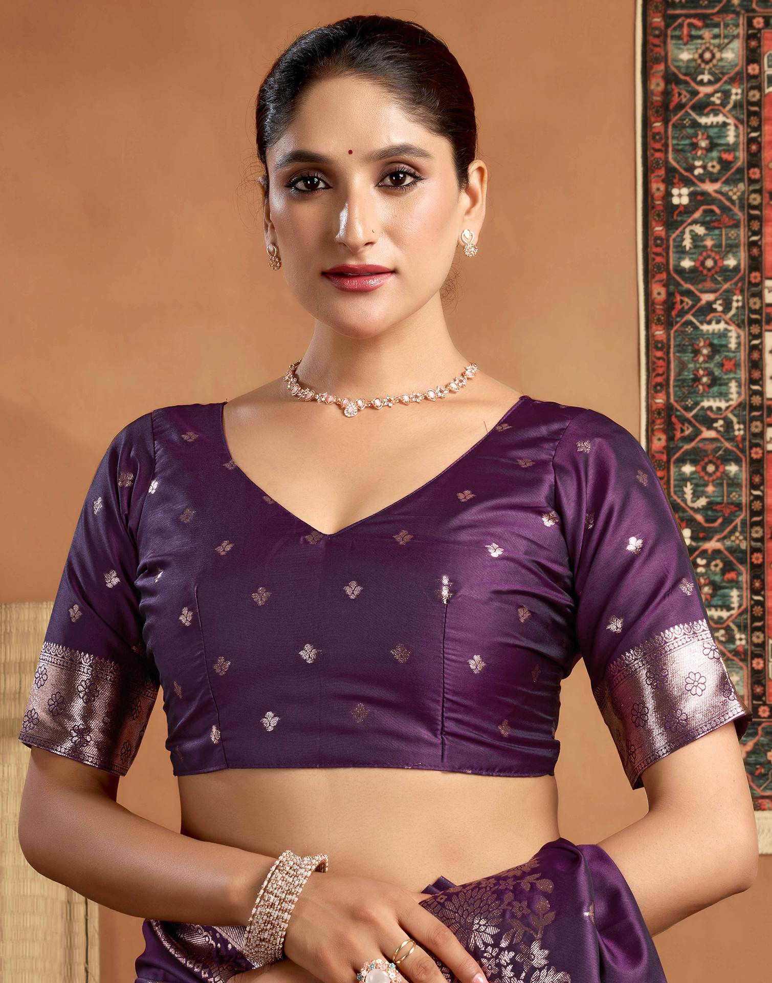 Dark Purple Silk Woven Banarasi Saree