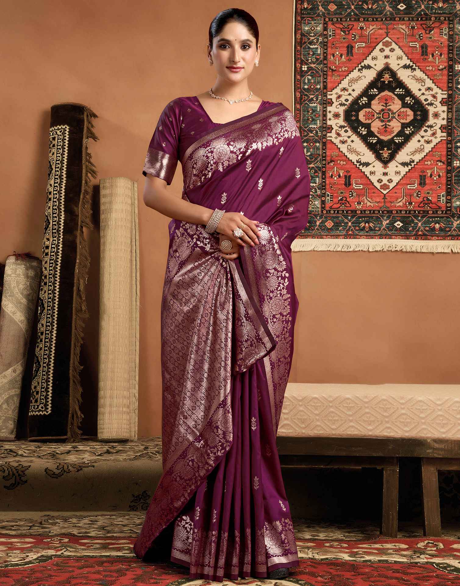 Magenta Silk Woven Banarasi Saree