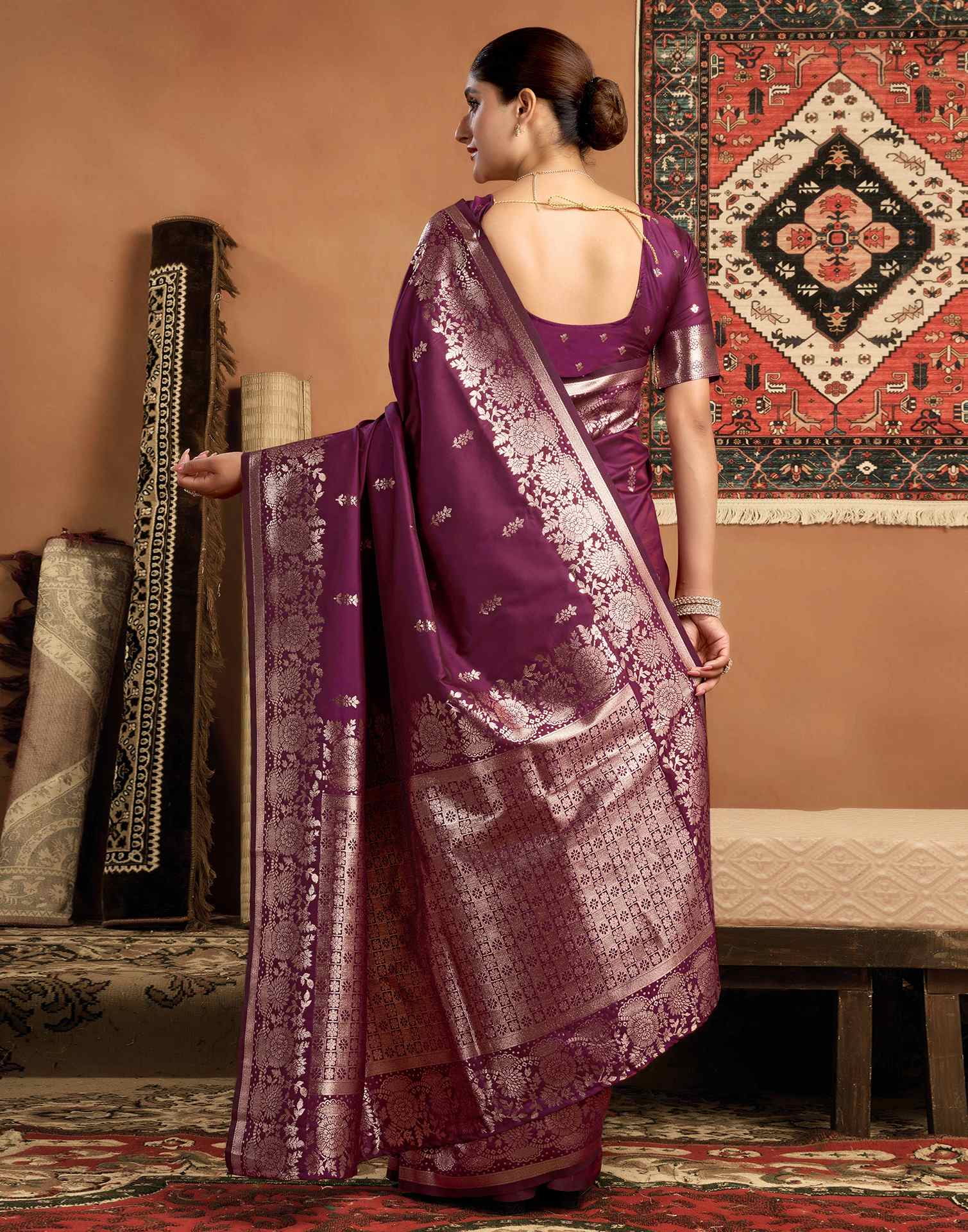 Magenta Silk Woven Banarasi Saree