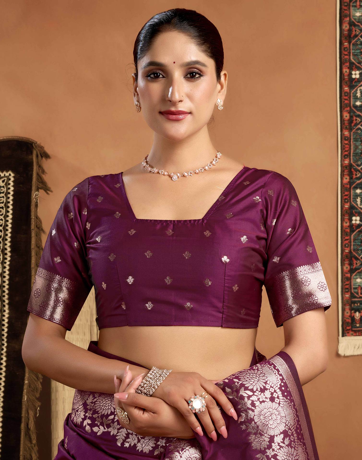 Magenta Silk Woven Banarasi Saree
