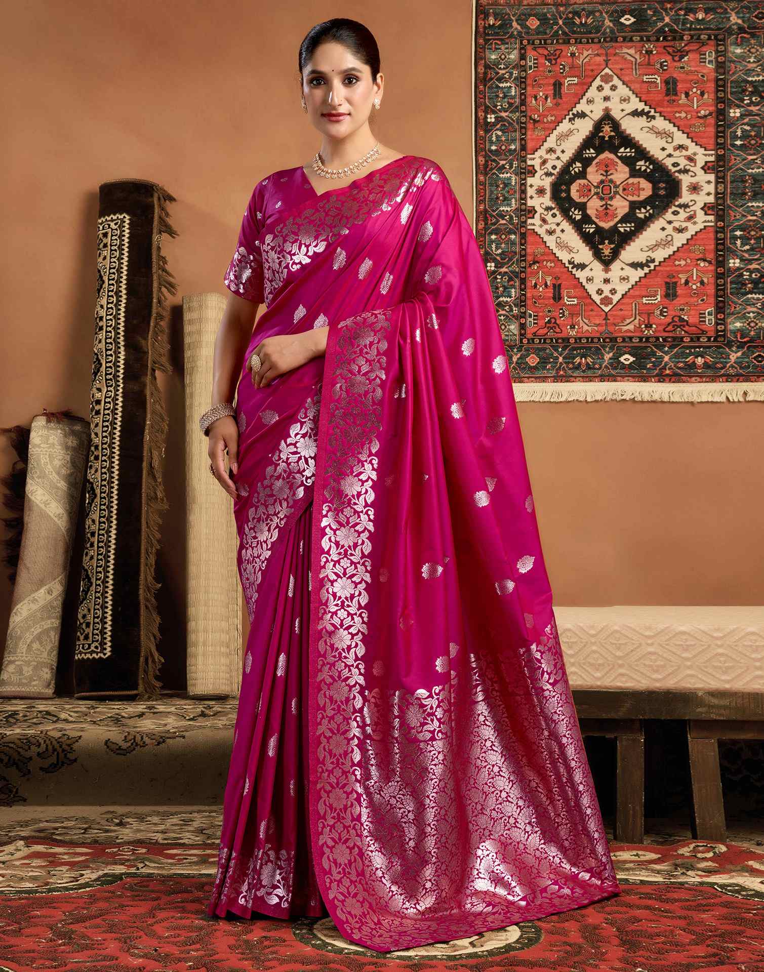 Rani Pink Silk Woven Banarasi Saree