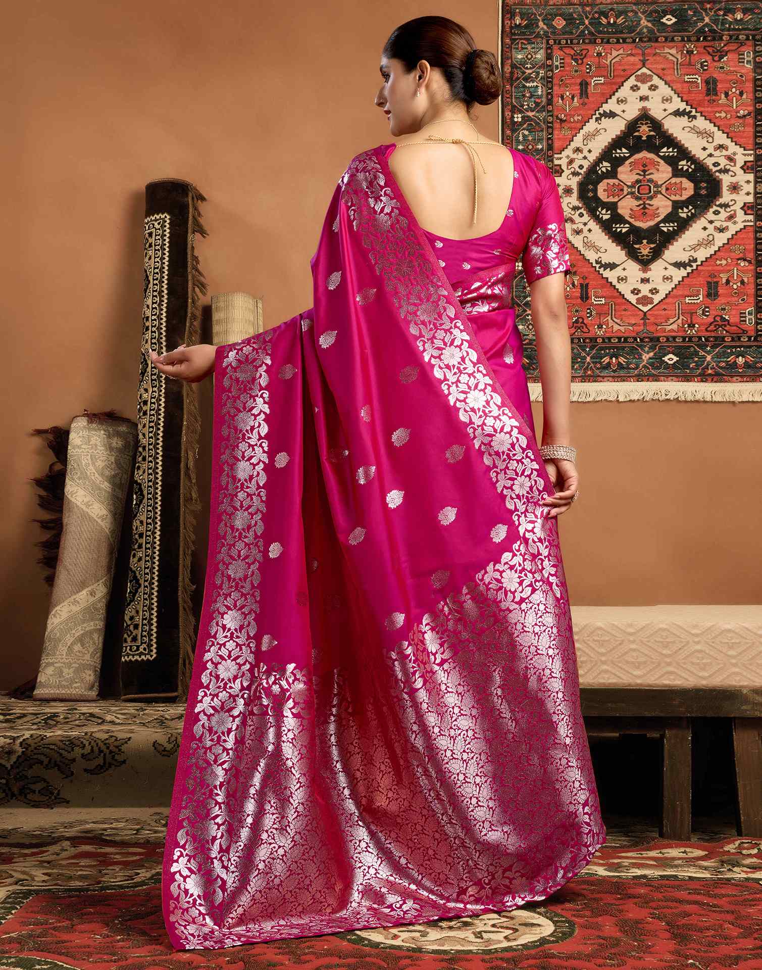 Rani Pink Silk Woven Banarasi Saree