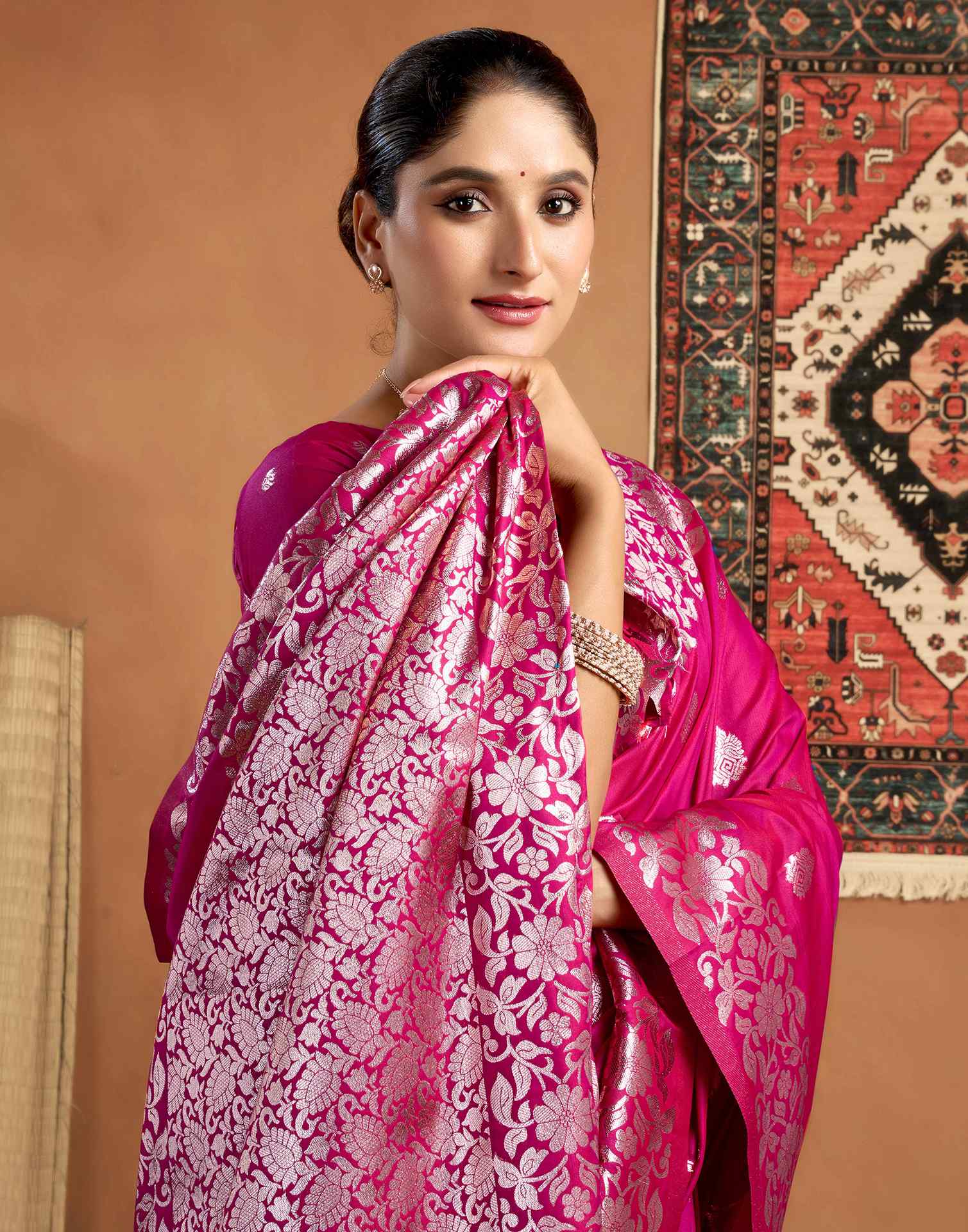 Rani Pink Silk Woven Banarasi Saree