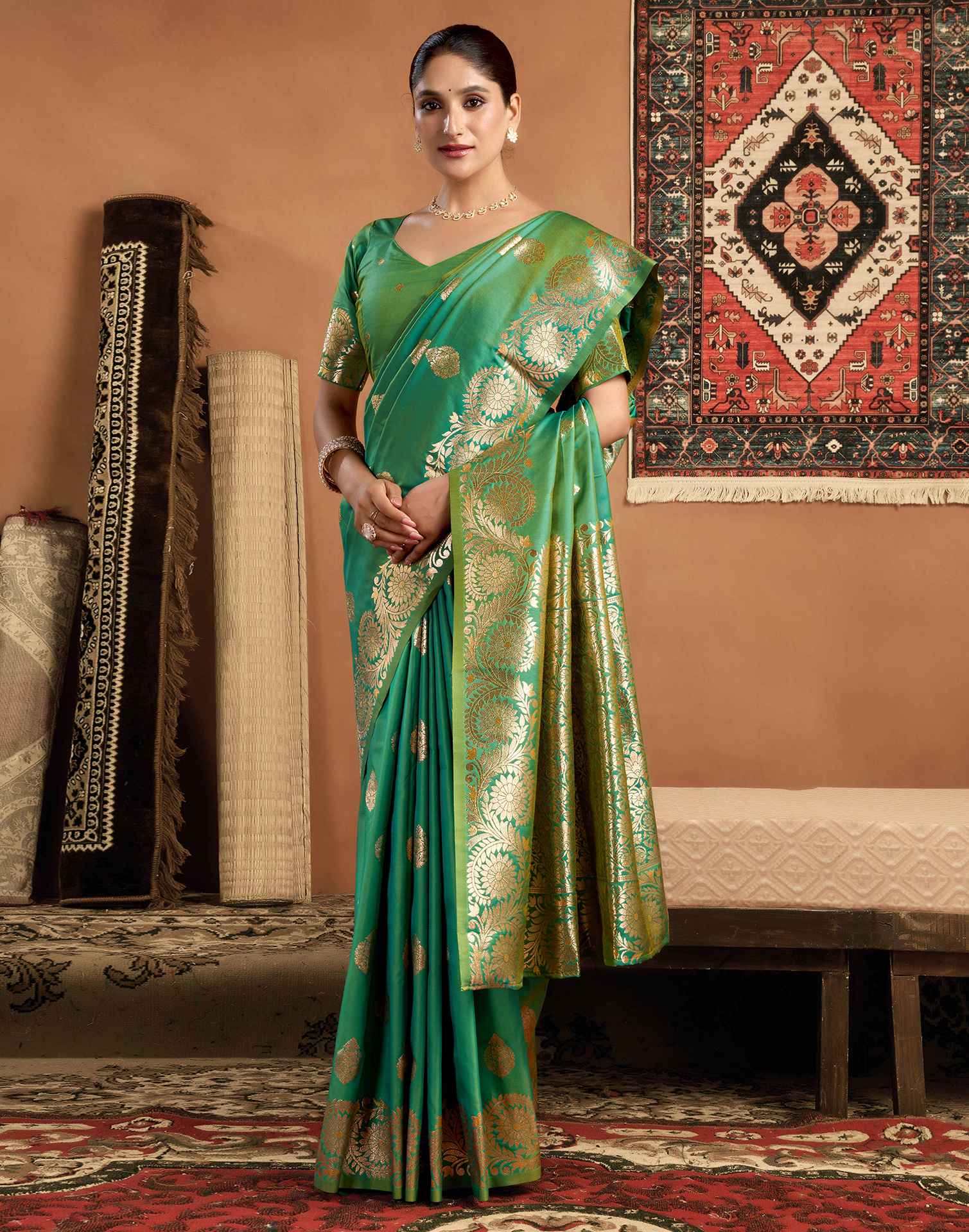 Teal Green Silk Woven Banarasi Saree