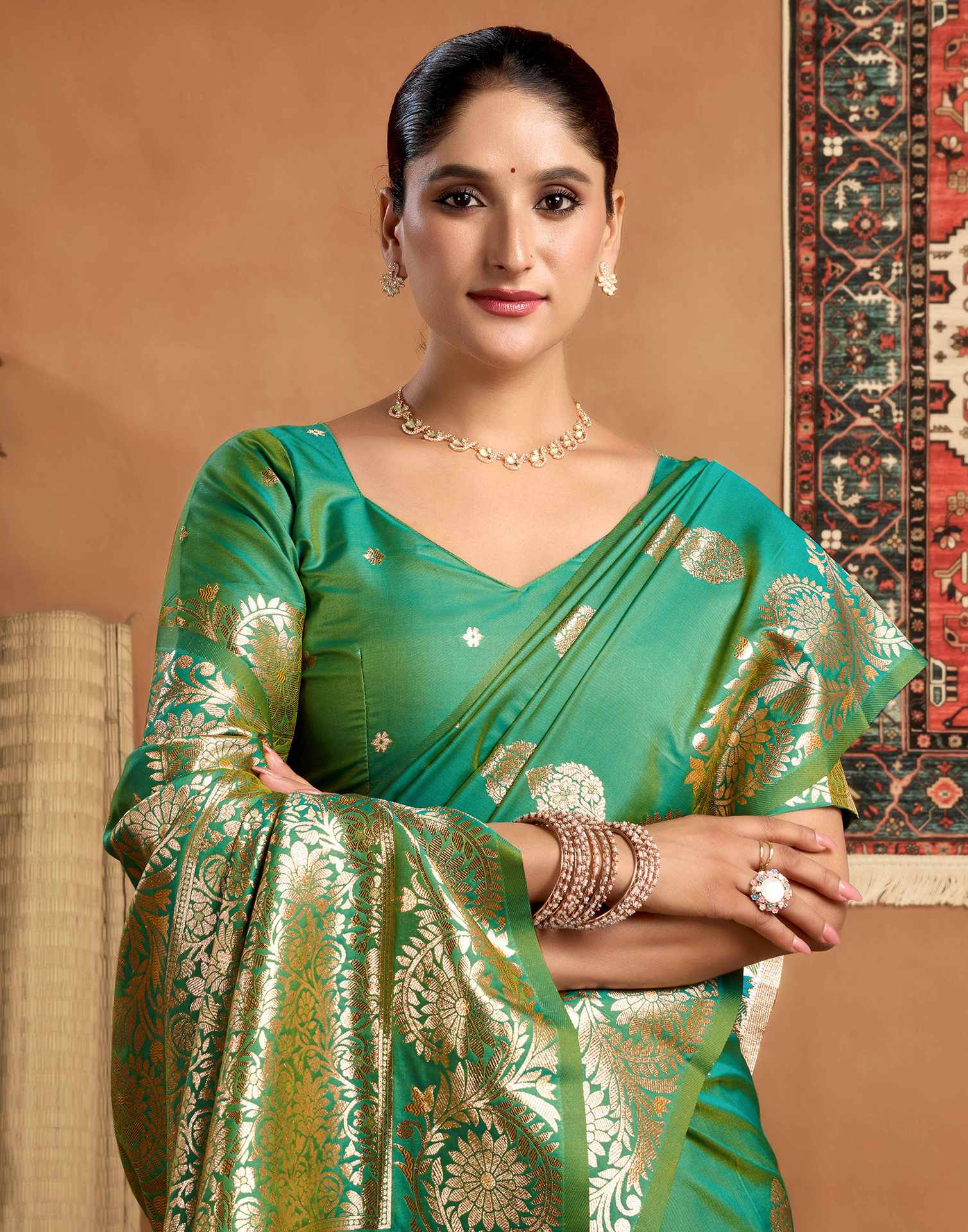 Teal Green Silk Woven Banarasi Saree