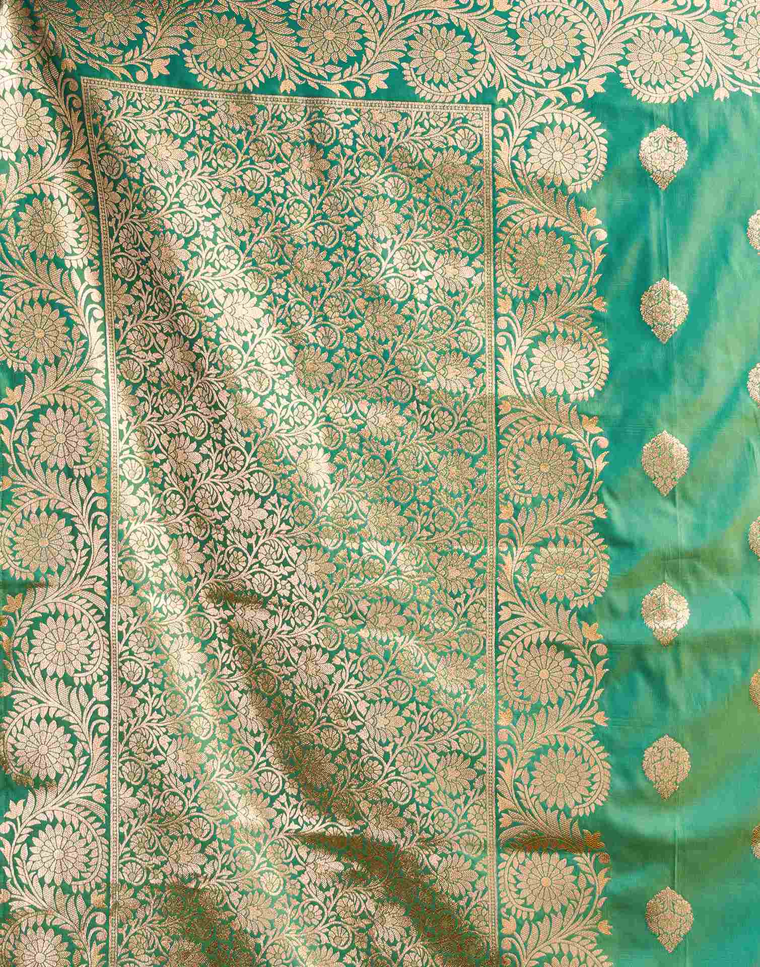Teal Green Silk Woven Banarasi Saree