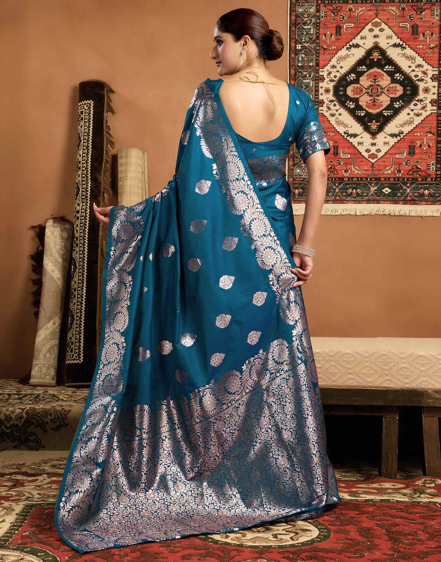 Peacock Blue Silk Woven Banarasi Saree