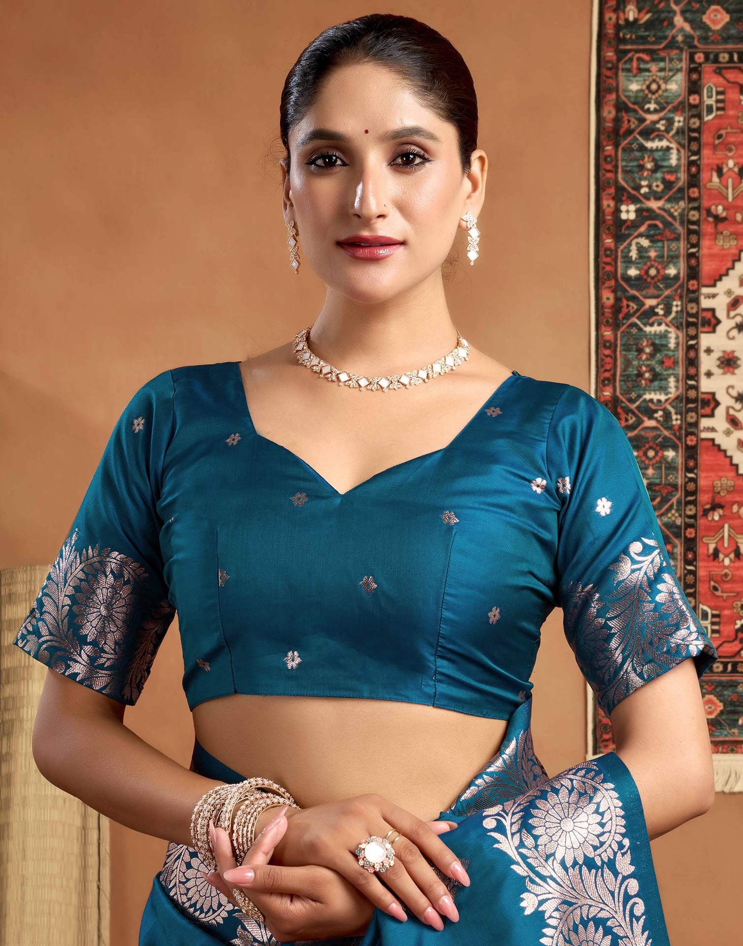 Peacock Blue Silk Woven Banarasi Saree