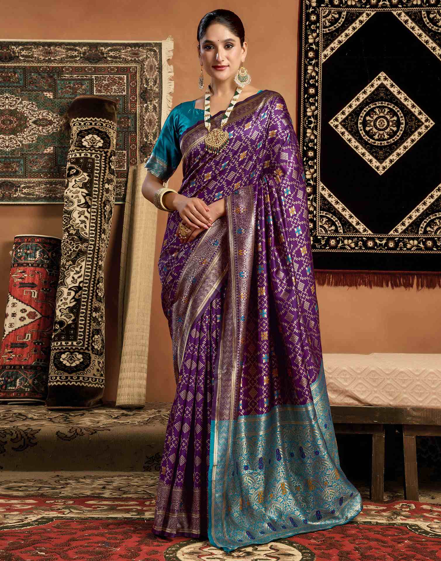 Dark Purple Silk Woven Saree