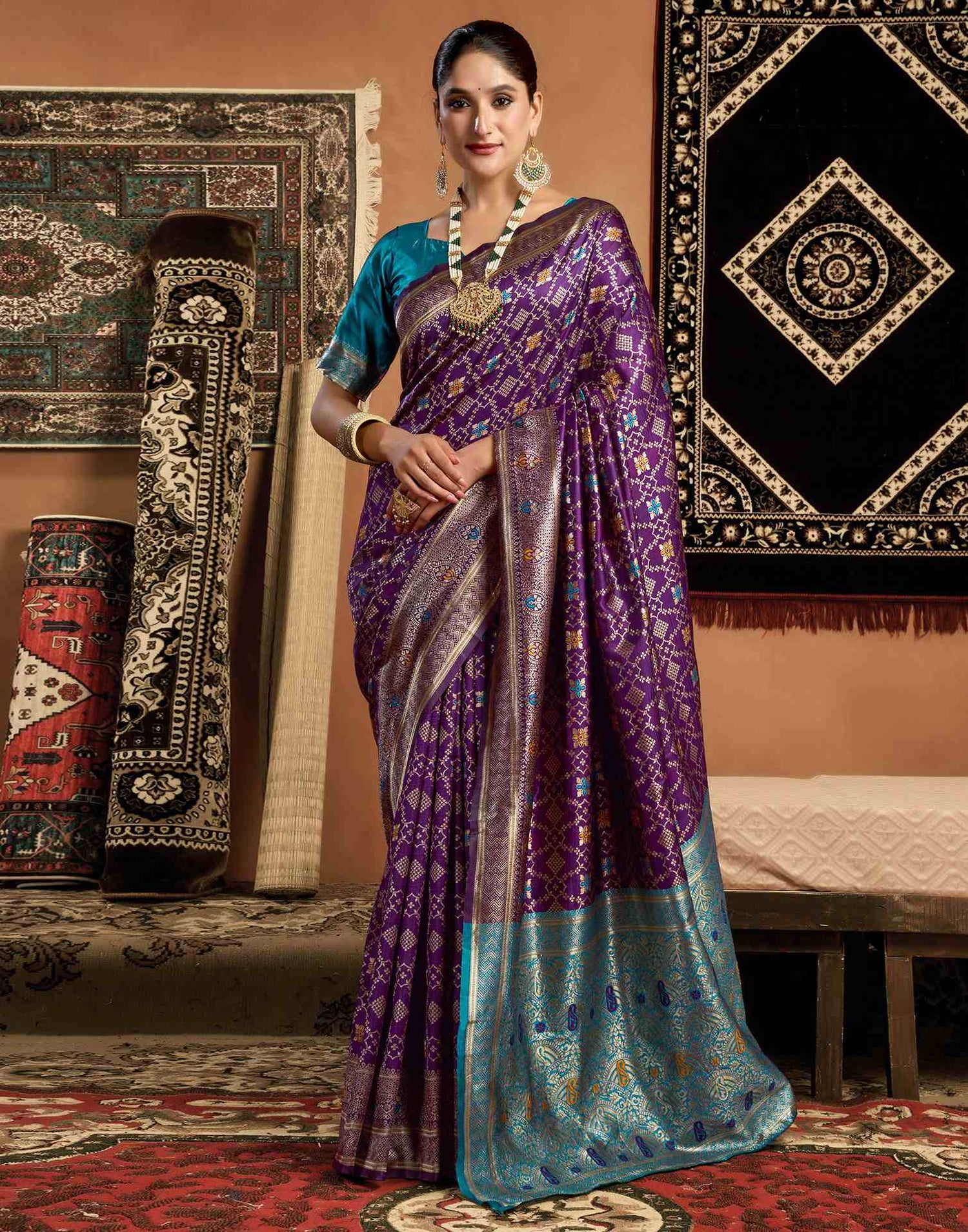 Dark Purple Silk Woven Saree