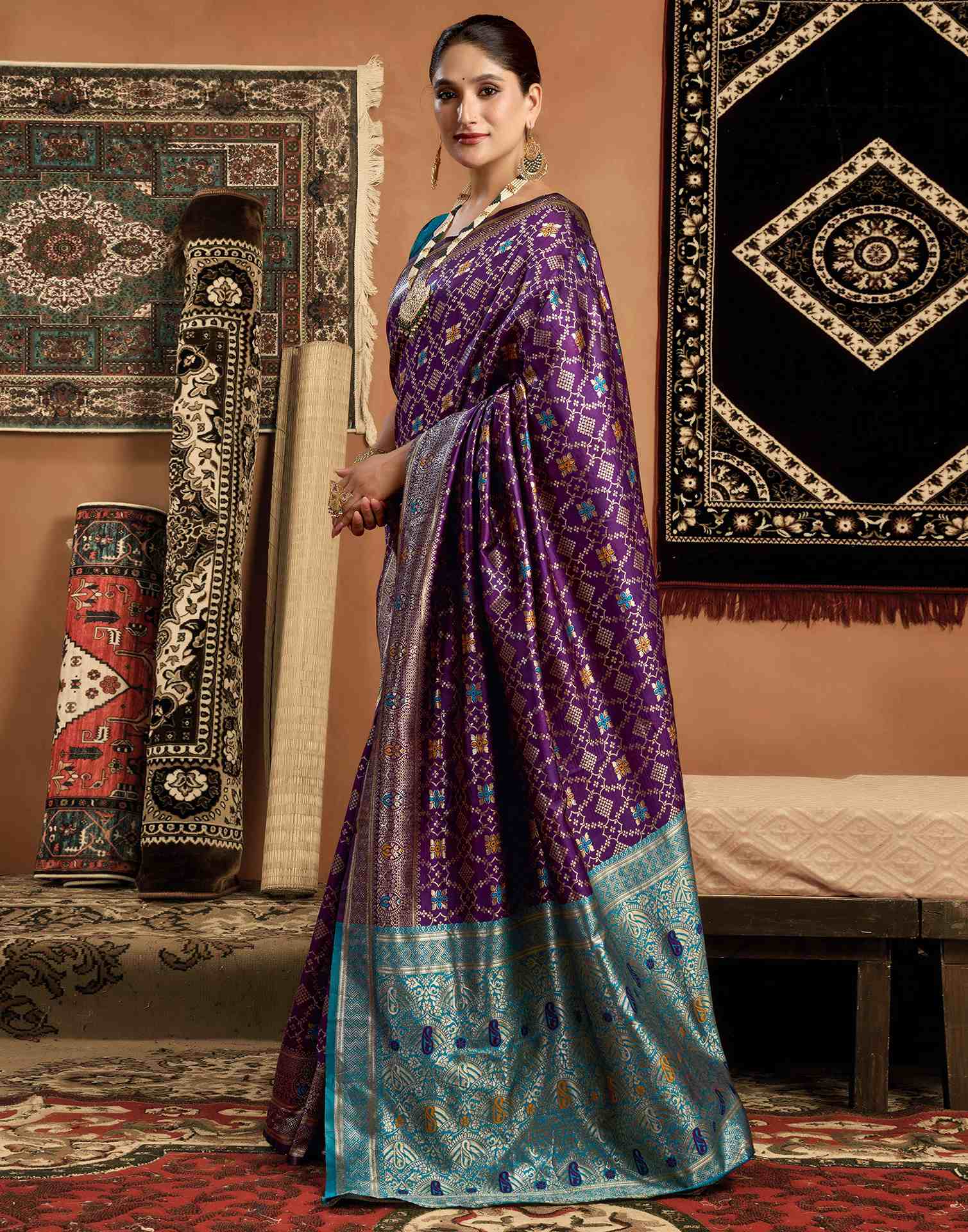 Dark Purple Silk Woven Saree