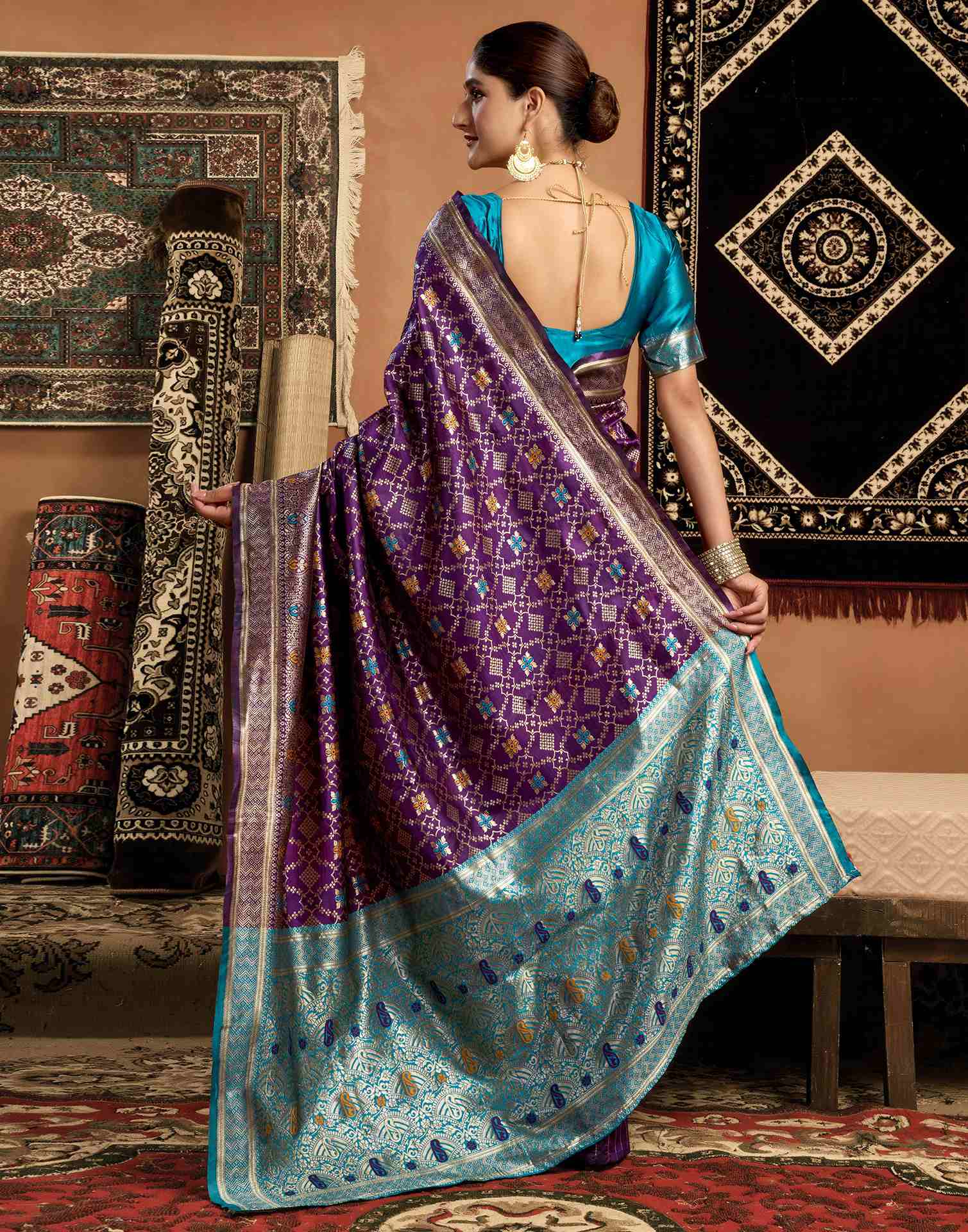 Dark Purple Silk Woven Saree