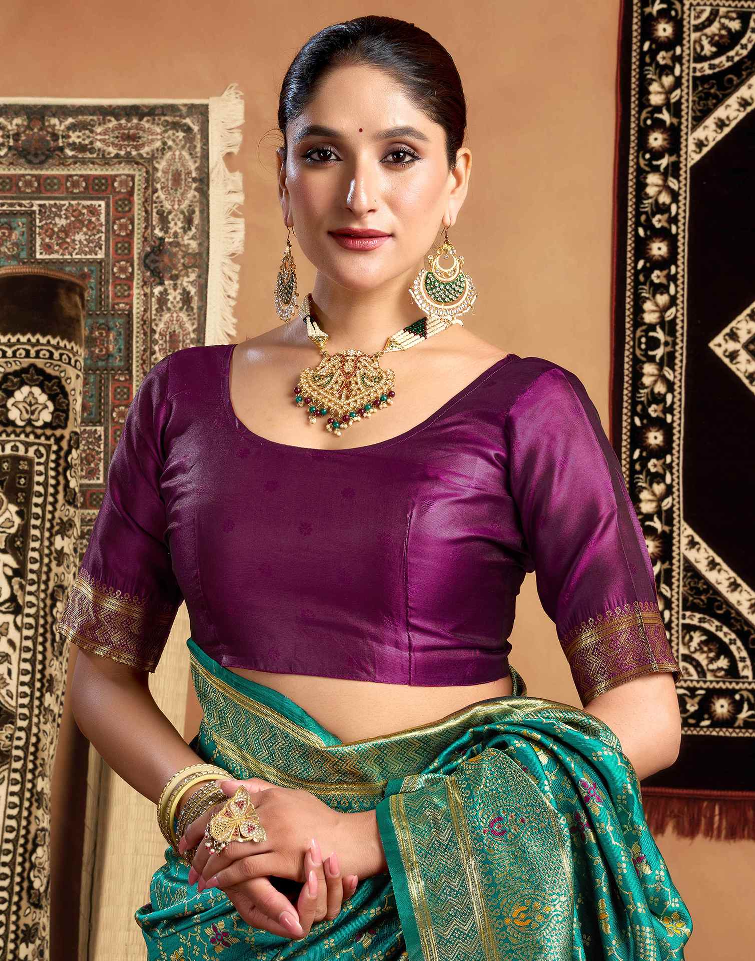Teal Green Silk Woven Saree