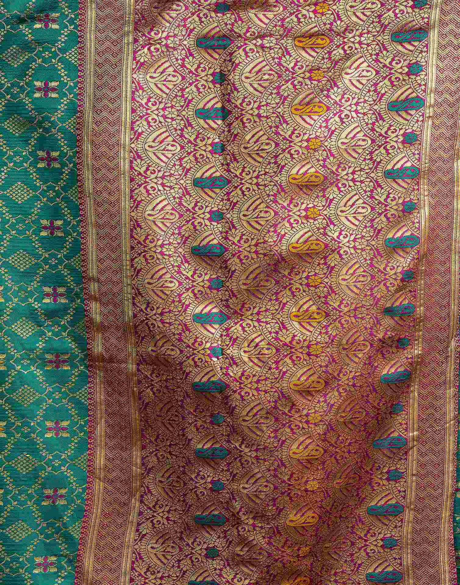 Teal Green Silk Woven Saree