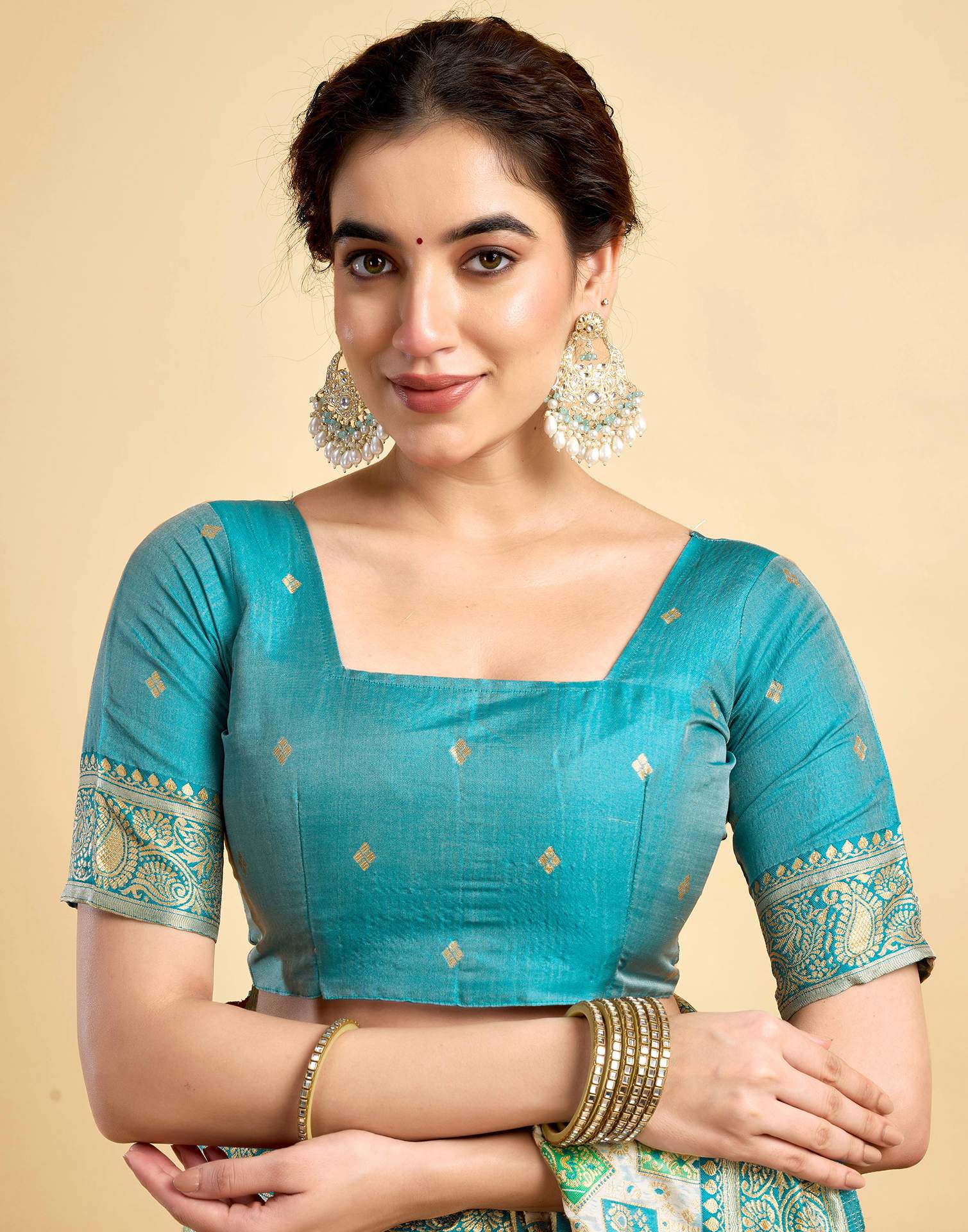 Cream Silk Woven Saree