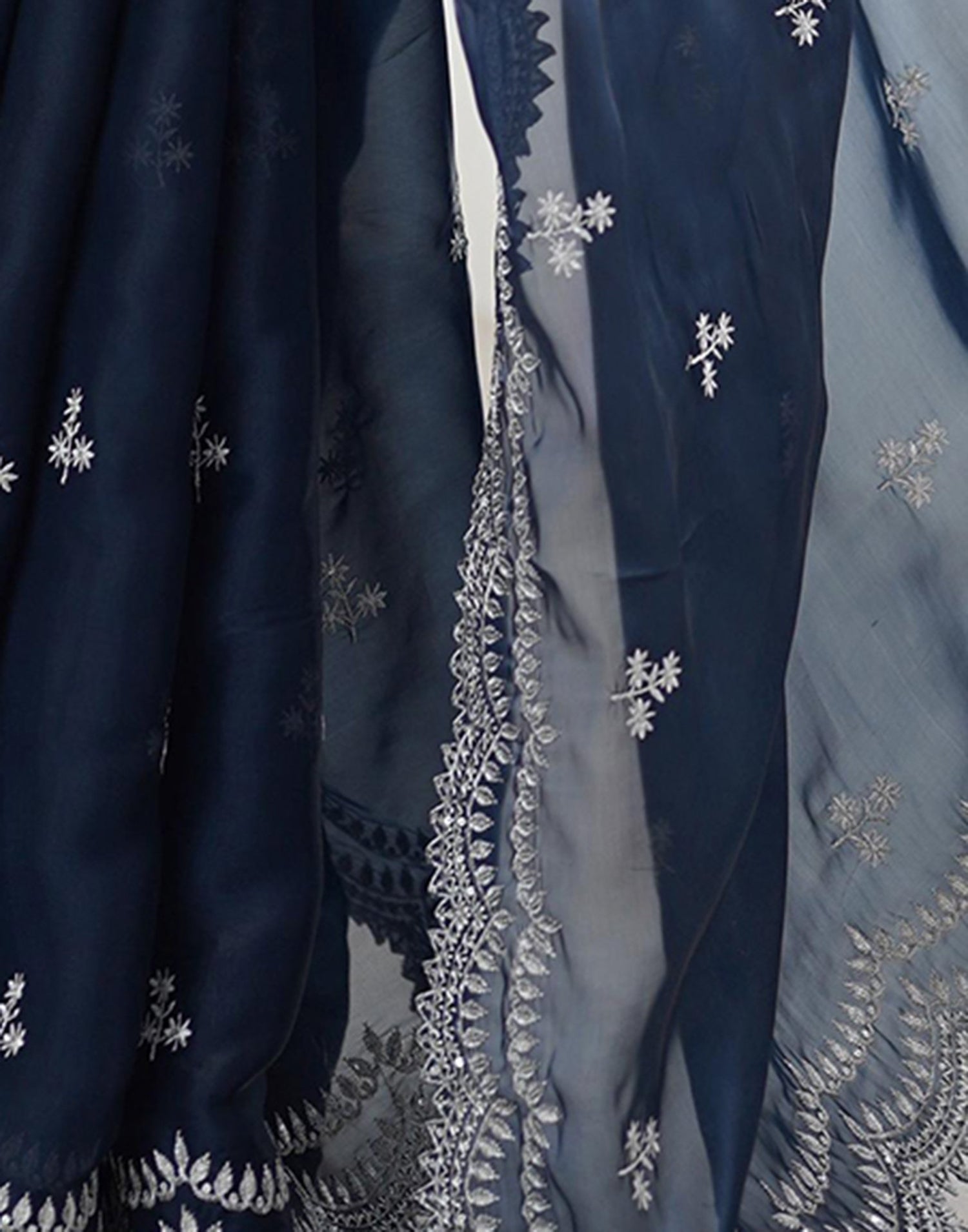 Rama Blue Tissue Silk Sequence Embroidery Saree