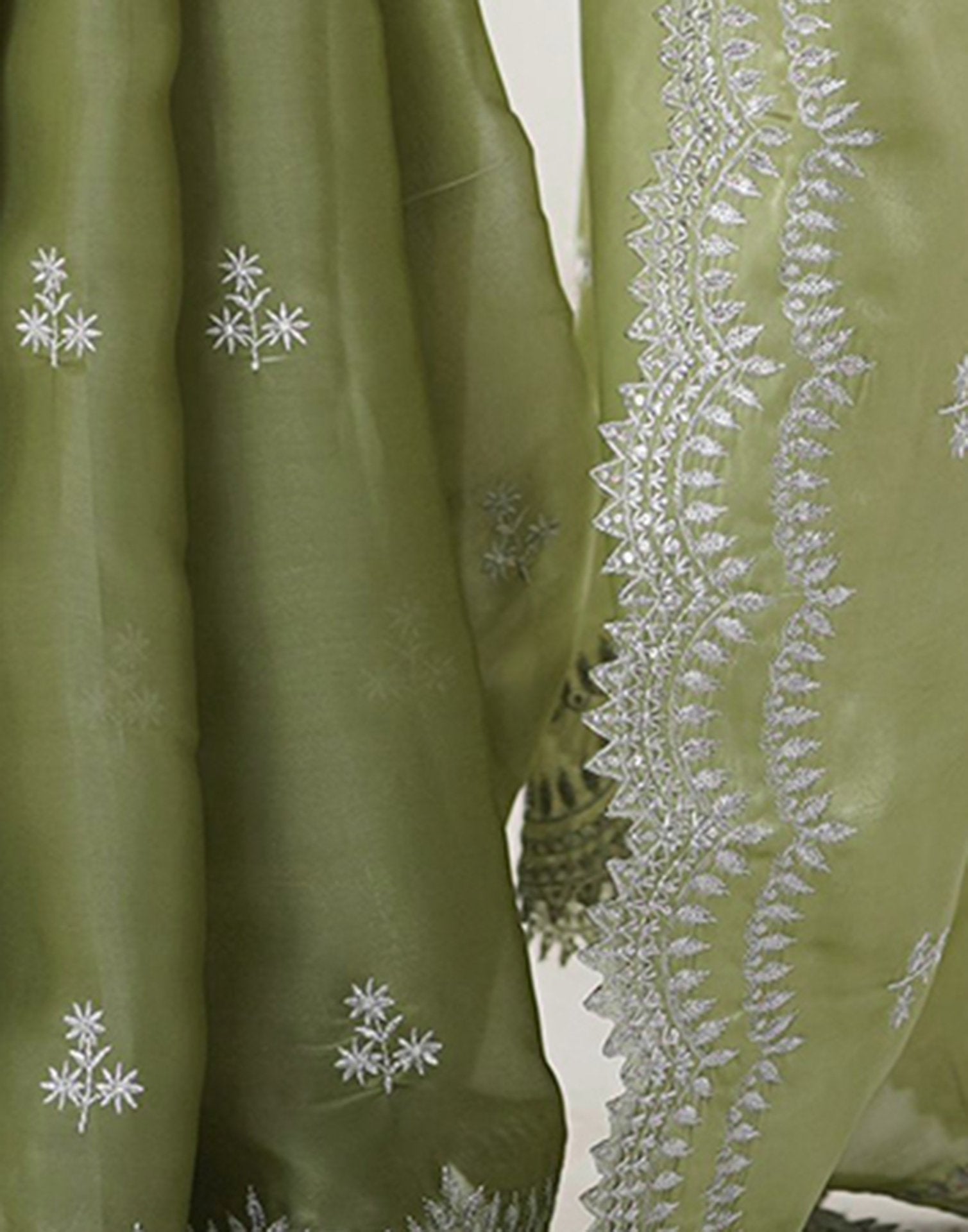 Pista Green Silk Sequence Embroidery Saree