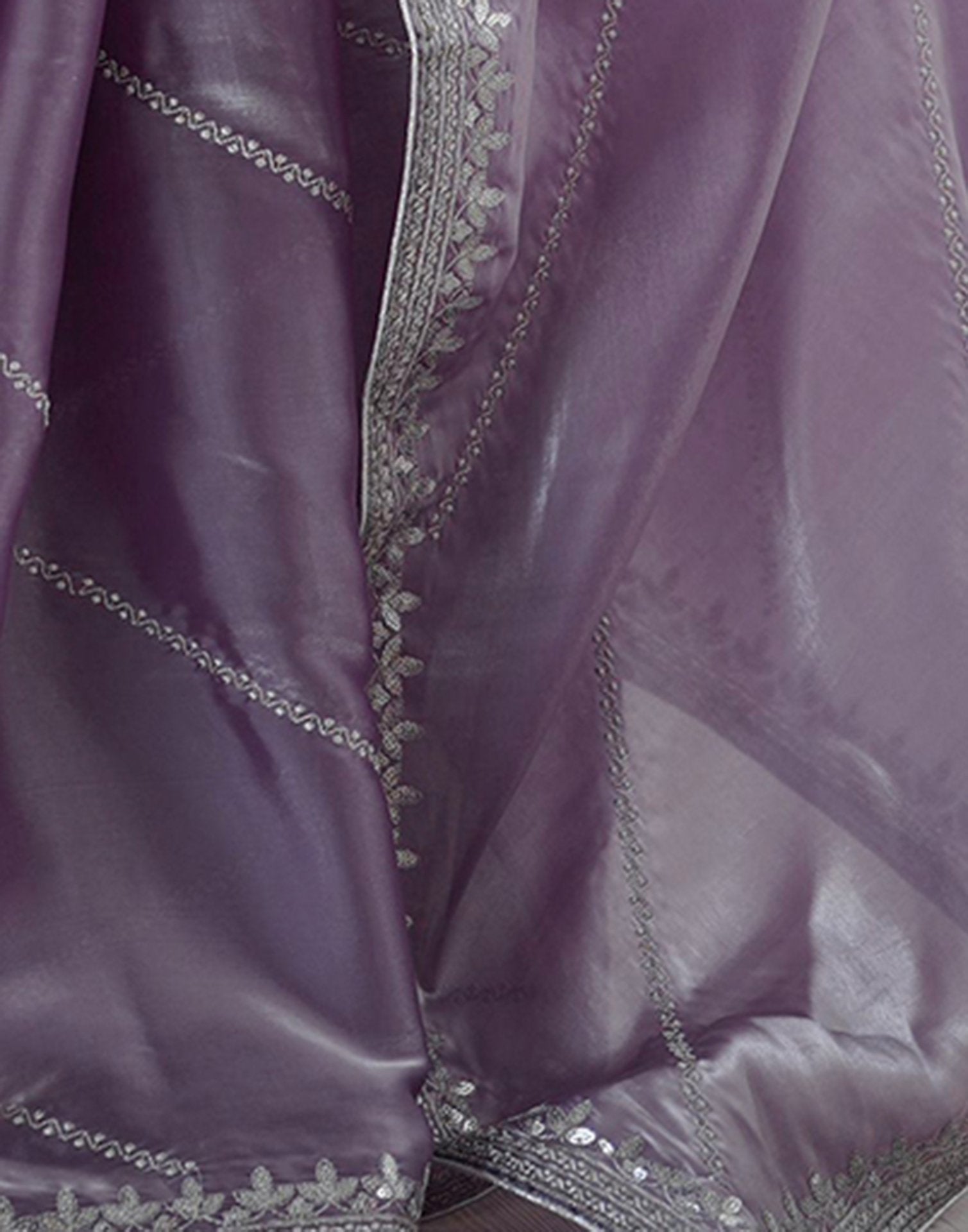 Dusty Light Purple Tissue Silk Sequence Embroidery Saree