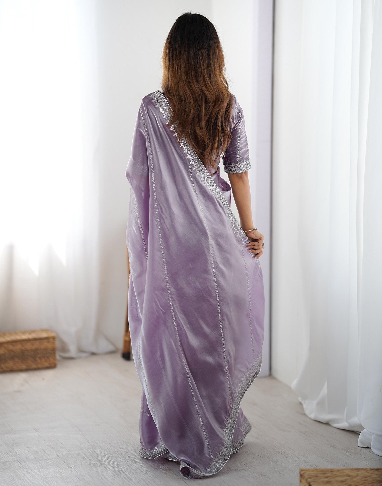 Dusty Light Purple Tissue Silk Sequence Embroidery Saree