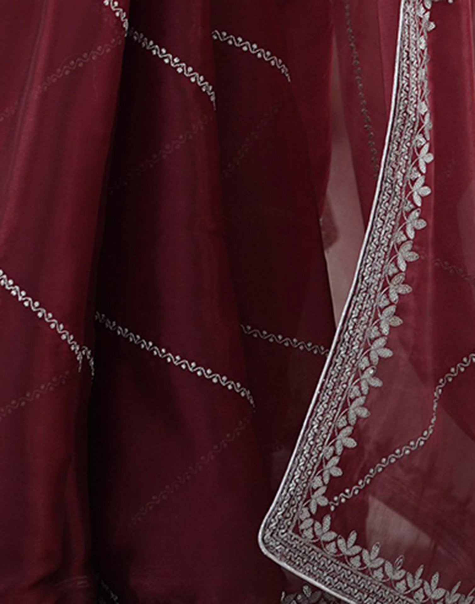 Maroon Tissue Silk Sequence Embroidery Saree
