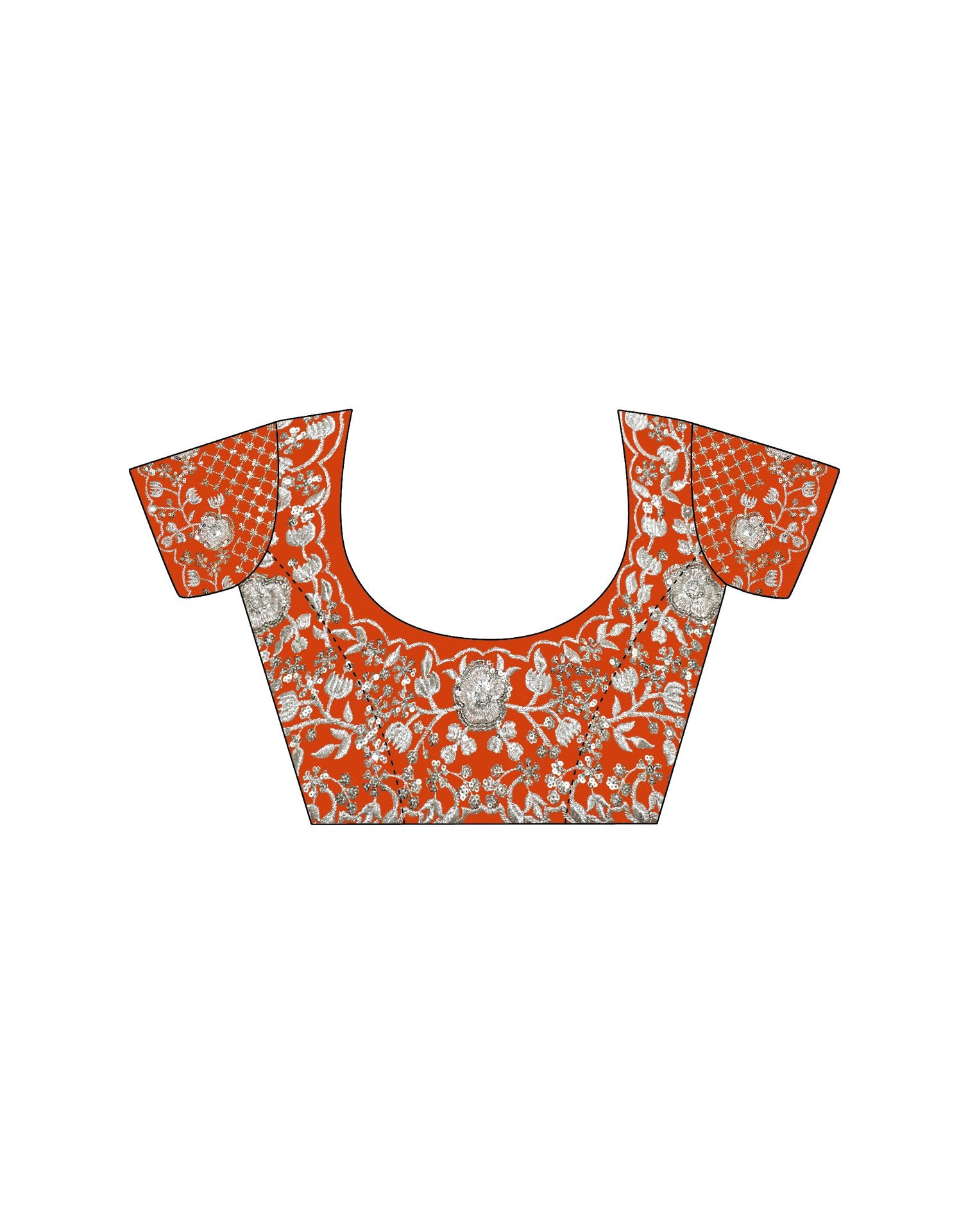 Orange Organza Sequence Embroidery Saree