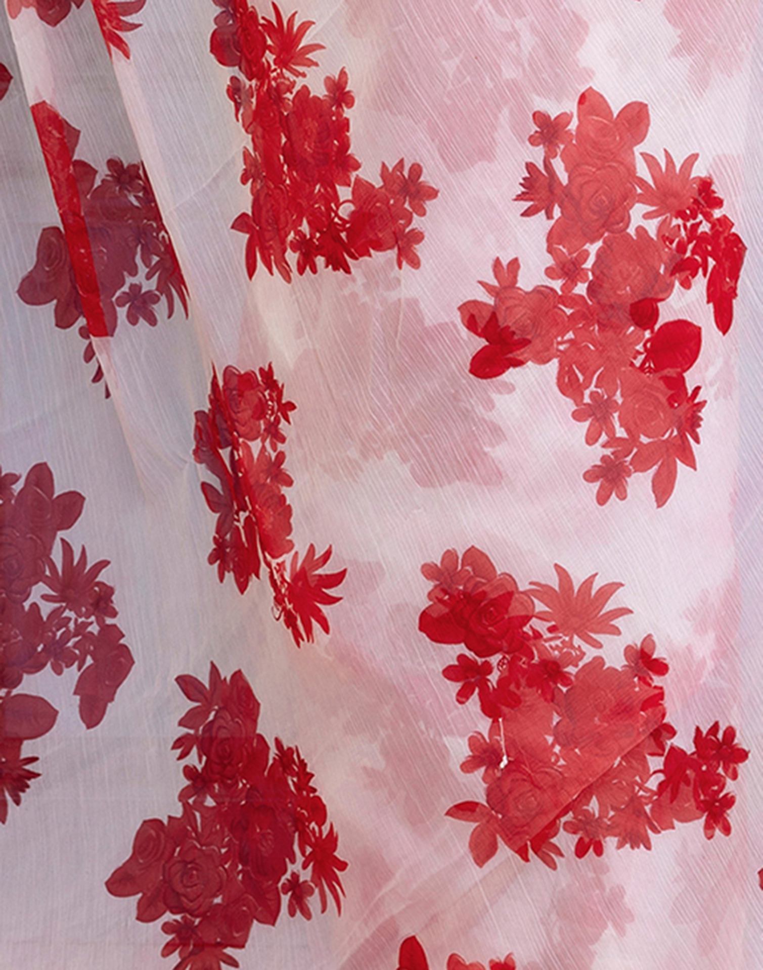 White Chiffon Floral Printed Saree