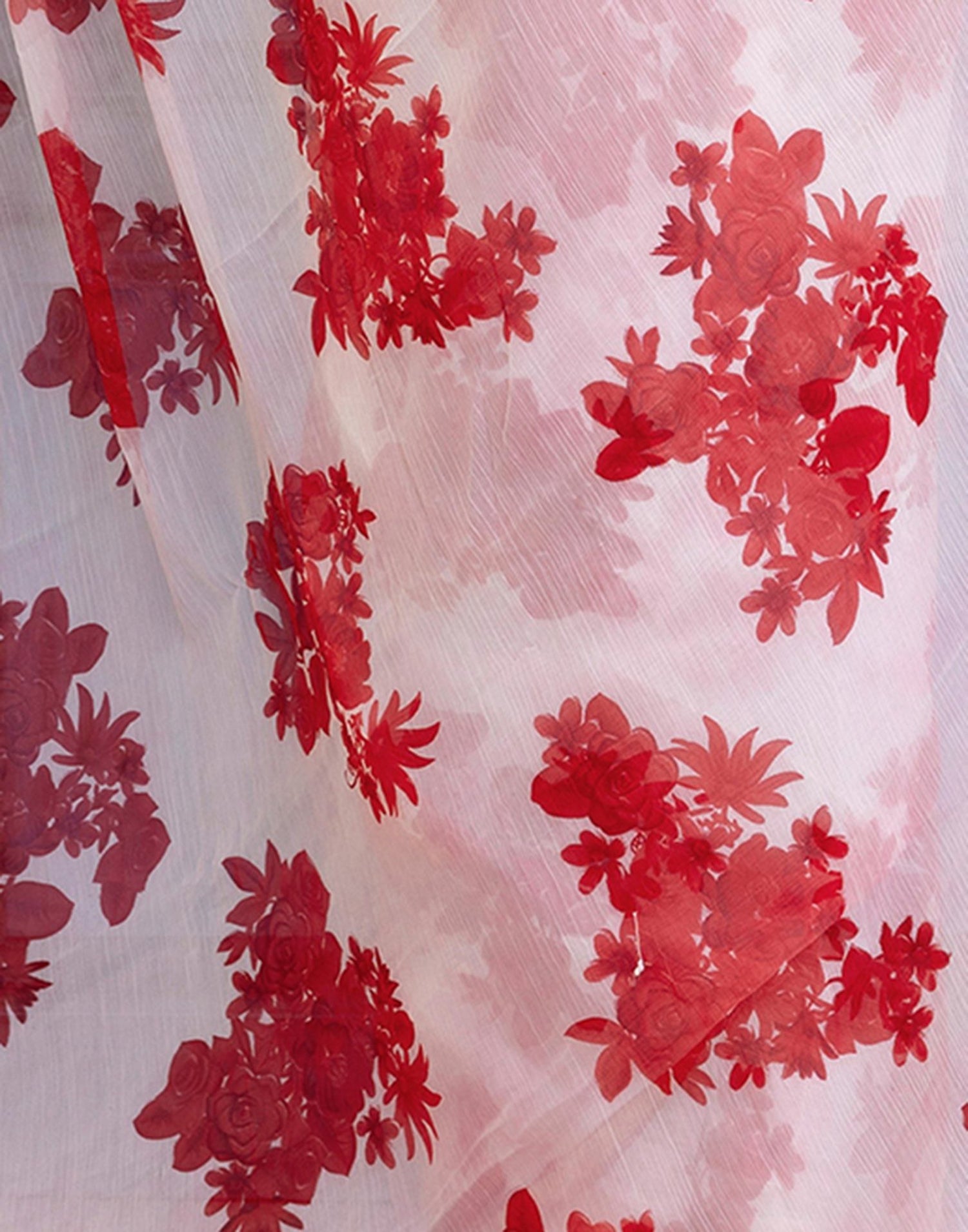 White Chiffon Floral Printed Saree