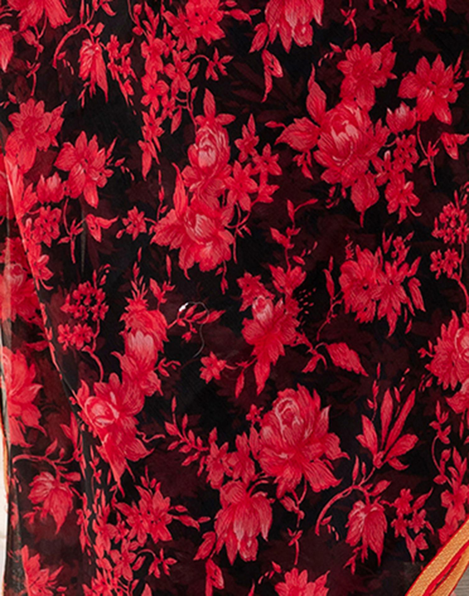 Black Chiffon Floral Printed Saree