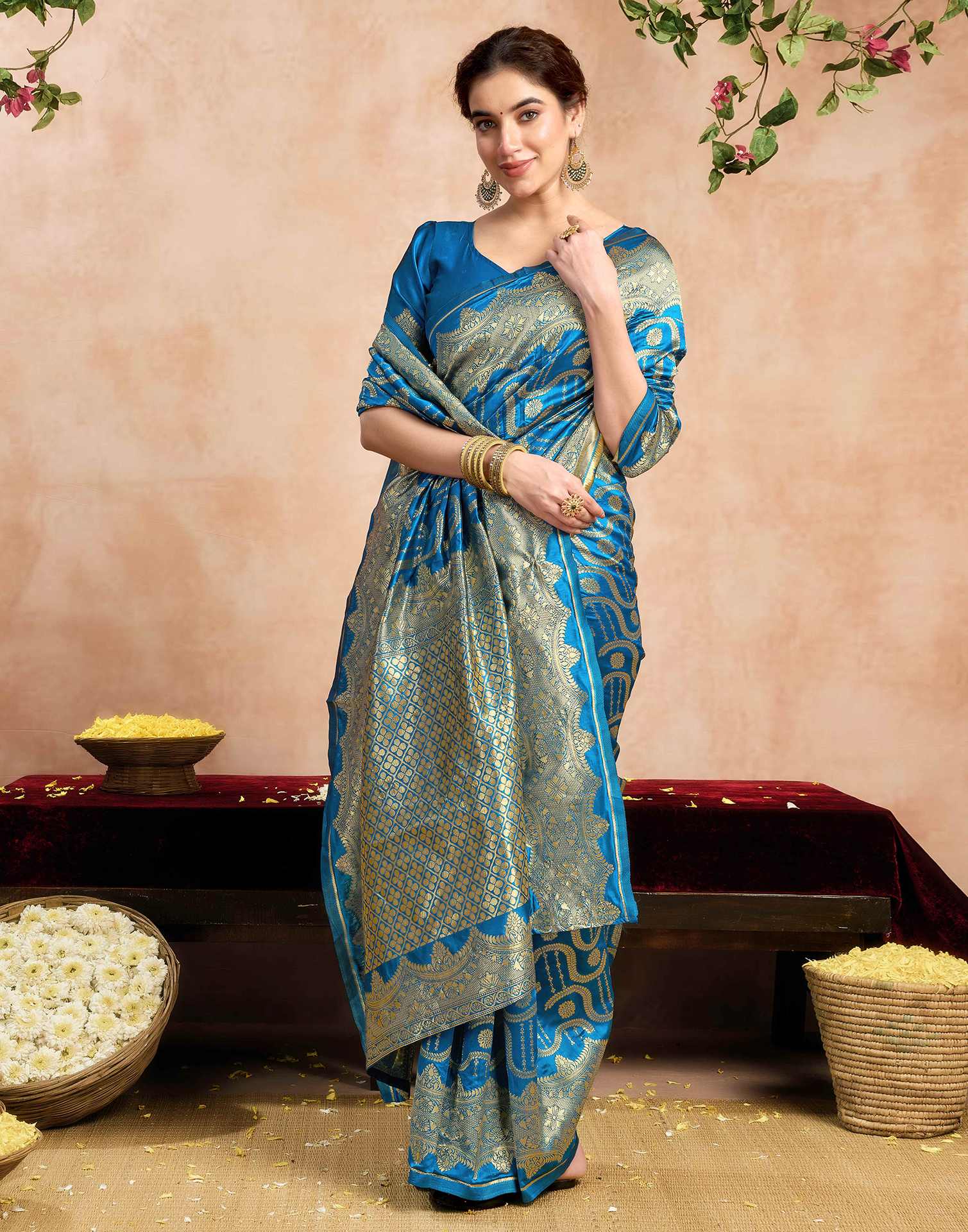 Teal Blue Silk Woven Saree