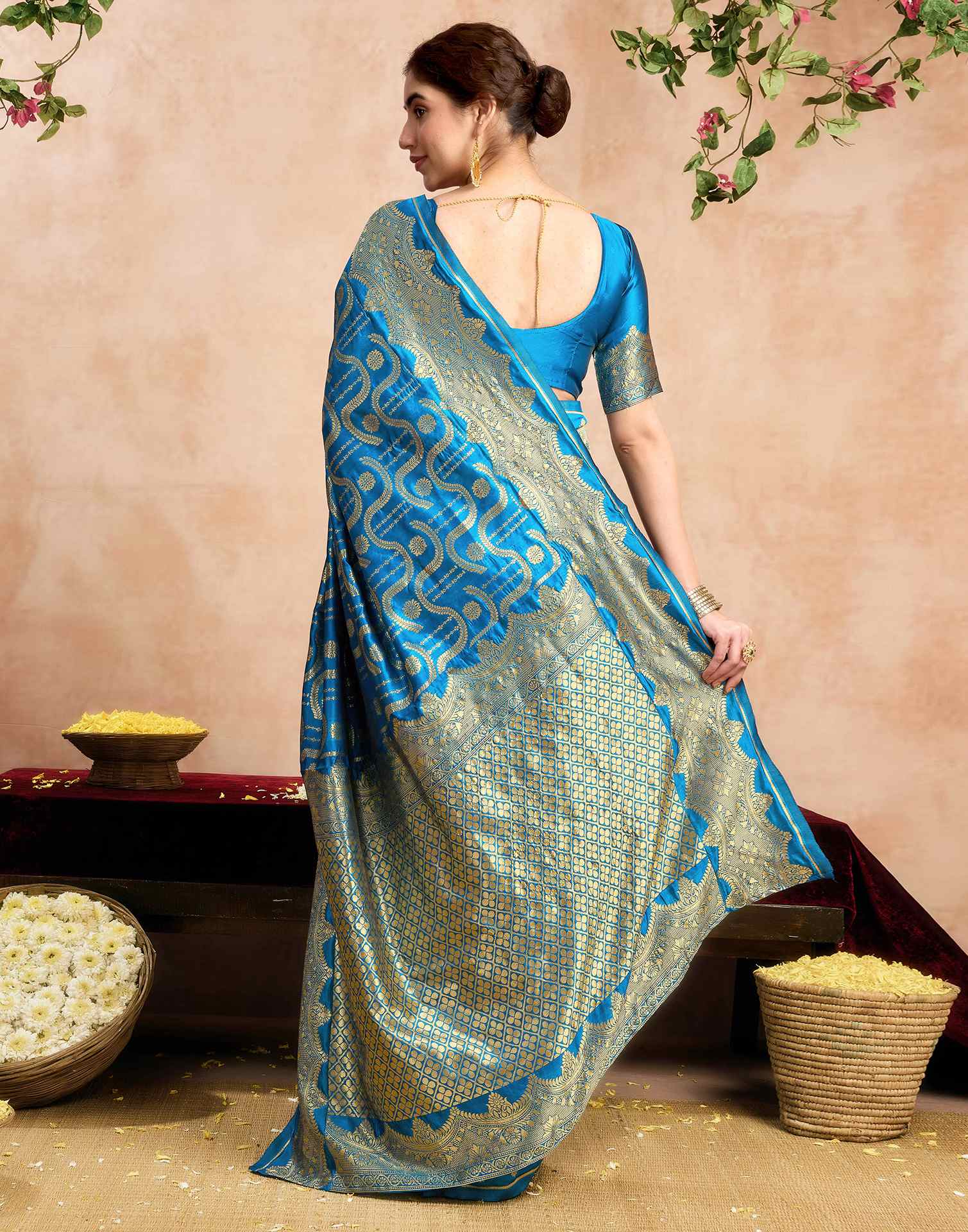 Teal Blue Silk Woven Saree