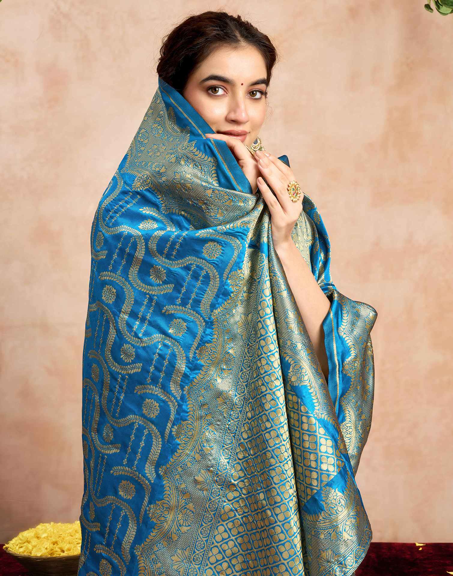 Teal Blue Silk Woven Saree