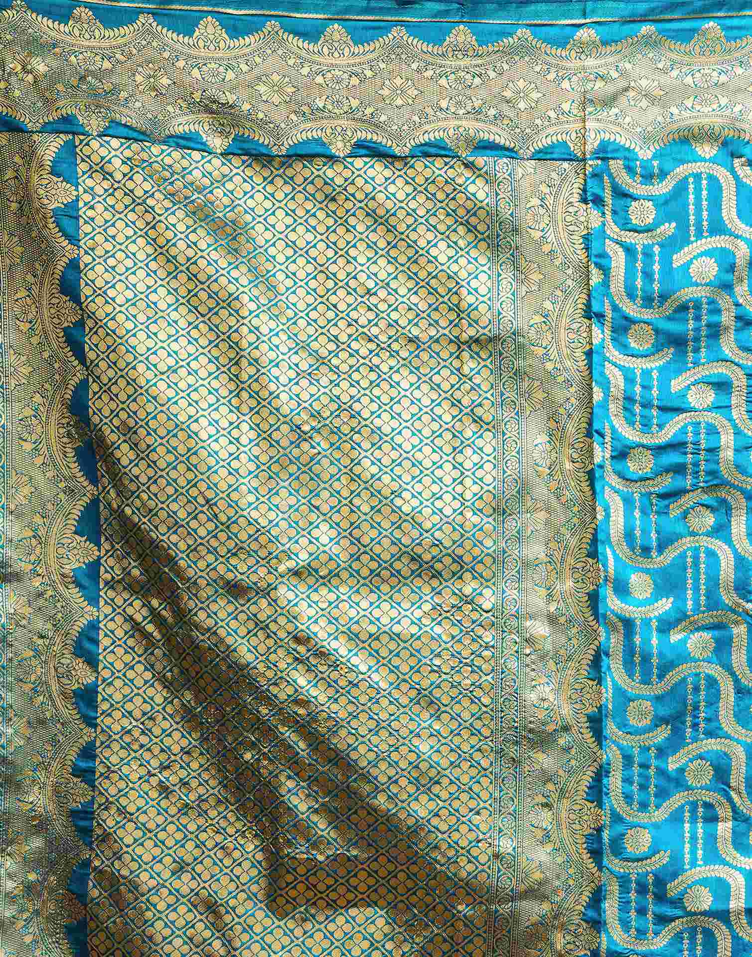 Teal Blue Silk Woven Saree