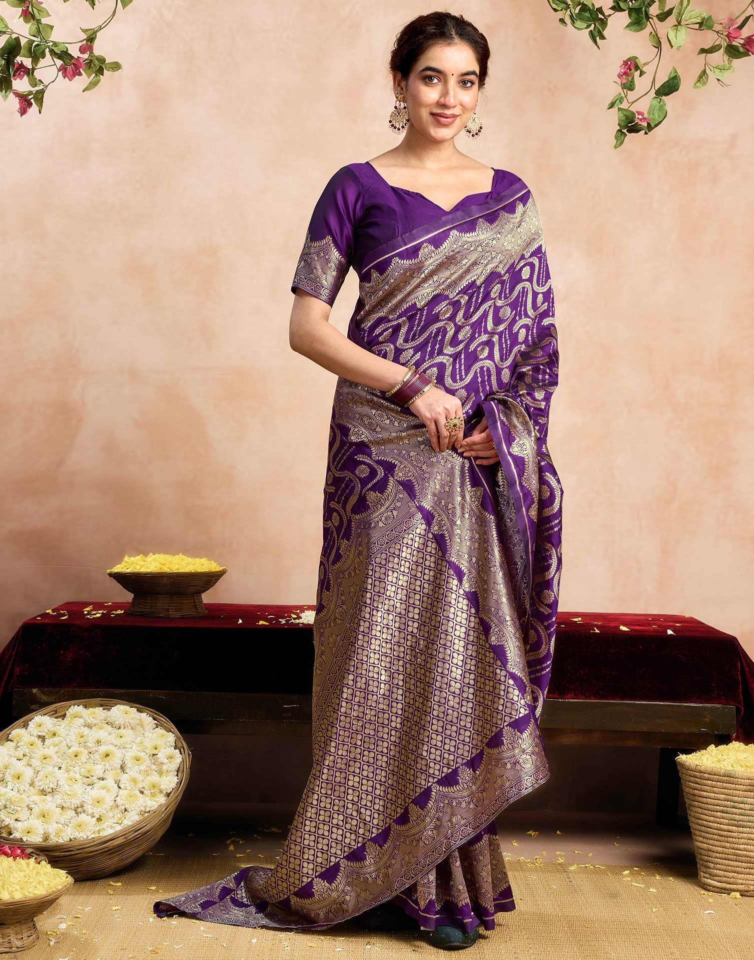 Dark Purple Silk Woven Saree