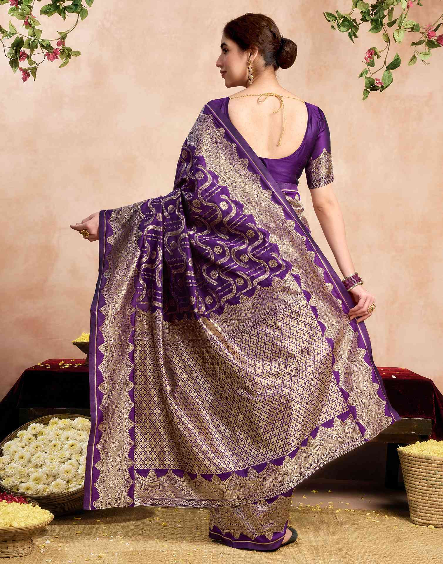 Dark Purple Silk Woven Saree